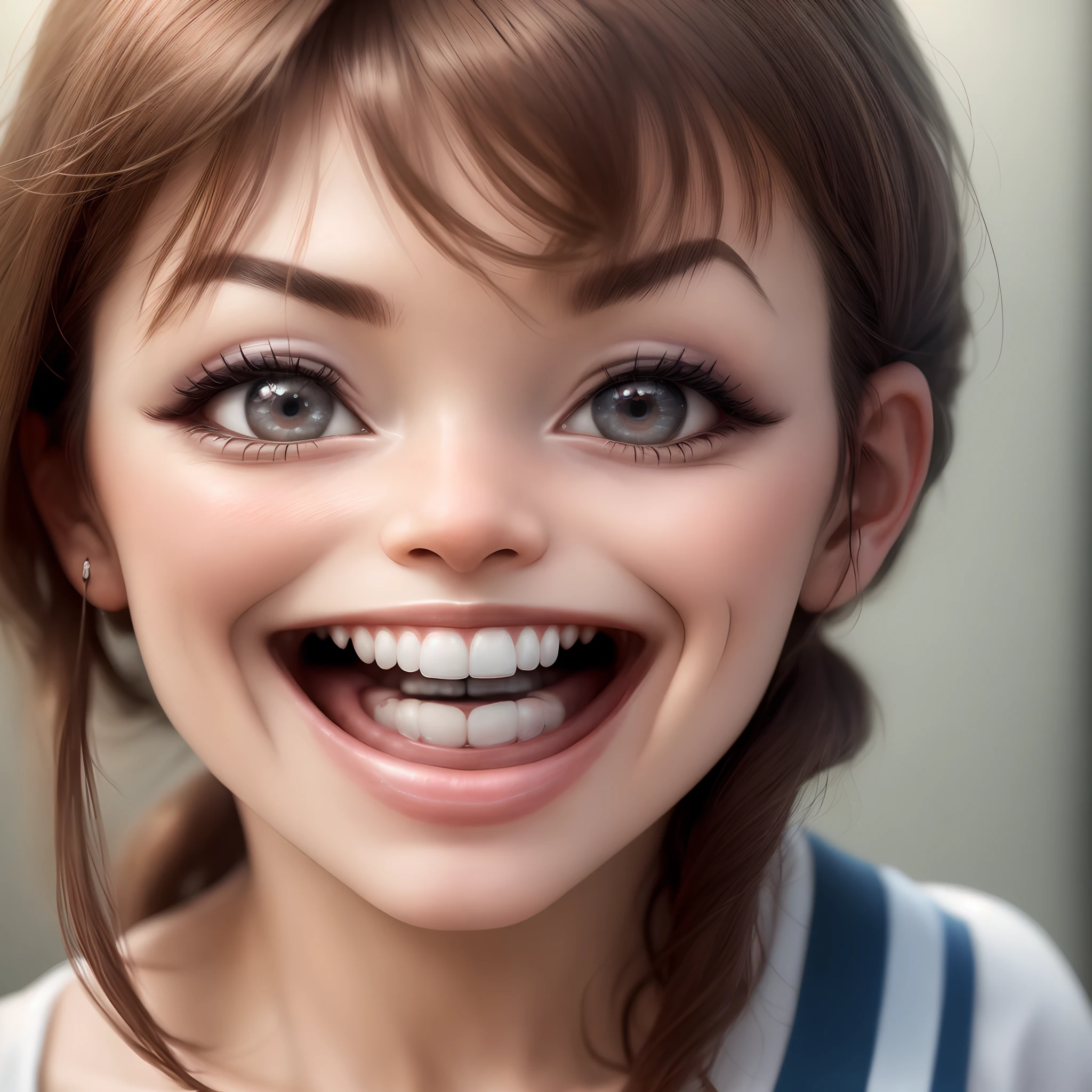 The lower third of the face semi-transparent with teeth and gums , muito realista