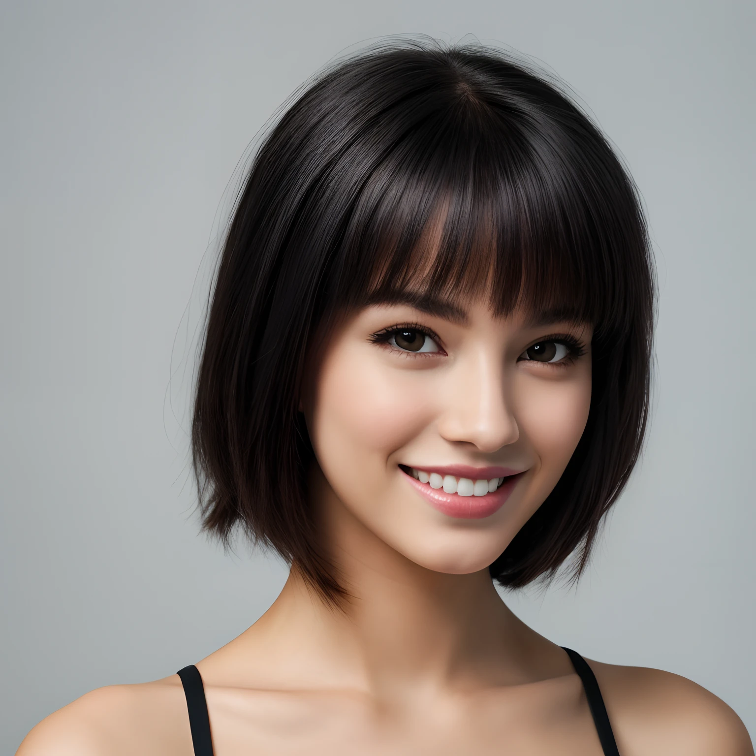 Realistic girl, black hair, wearing a glass, sexy lips, beautiful smile, capture on best camera, high resolution, white background