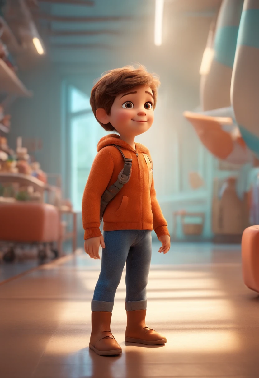 a happy cute  standing short hair, vestindo uma fantasia espacial, , fundo branco, barnet, Tom, Estilo Pixar, ....3d, desenhos animados, rosto detalhado, asymmetrical 16k