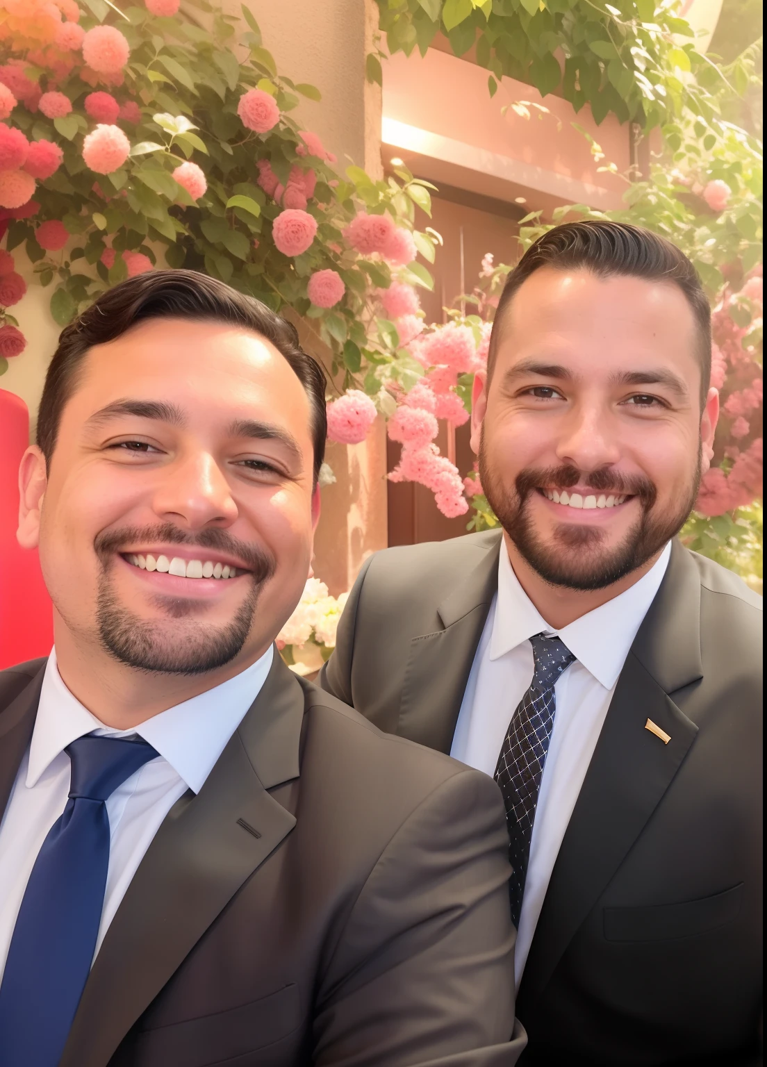 There are two men in suits sitting next to each other, Pablo Carpio e Jordan Grimmer, Kilian Eng e Thomas Kinkade, Paulo Pepera Pablo Roldan, imagem de perfil, Bussiere e Roberto Ferri, foto do perfil, dois homens bonitos, Mars Ravelo e Greg Rutkowski, Devagar, both smiling for the camera