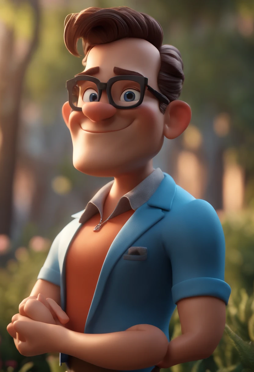 Cartoon character of a man with black glasses and a blue shirt, animation character, Caractere estilizado, animation style rendering, 3D estilizado, Arnold Maya render, 3 d render stylized, toon render keyshot, Personagem 3D, Personagem 3D, 3d rendering stylized, 3 d character render, personagem de desenho animado, Personagem de close up, Pose de personagem, (Estilo Pixar) (master part:1.2) (Bokeh) (best quality) (pele detalhada) (textura detalhada) (8k) (argila) (Cinematic lighting) (foco nítido