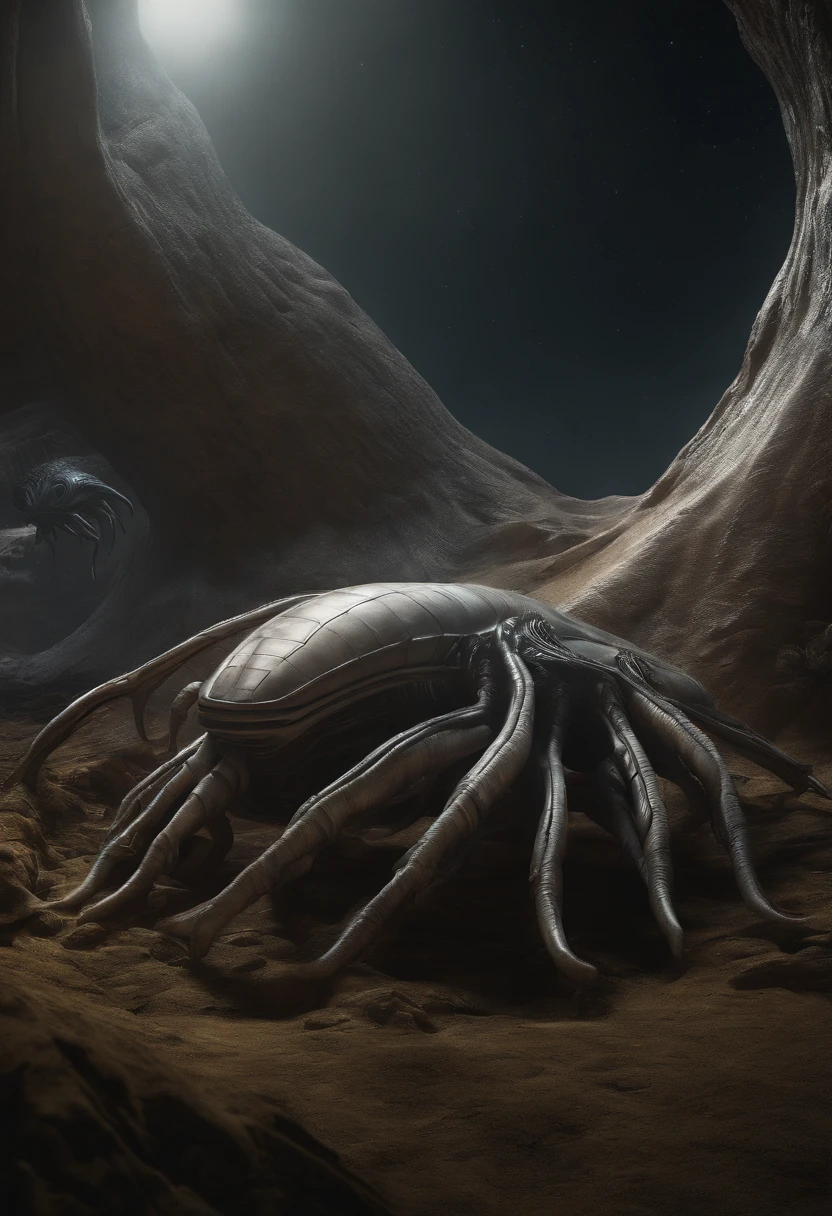 Hibernating human, alien, pod, organic, horror, concept art, giger, cronenberg, unreal engine, best render