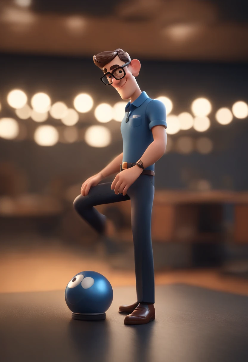 Cartoon character of a man wearing black glasses and a blue shirt, um personagem animado, Caractere estilizado, animation style rendering, 3D estilizado, Arnold Maya render, 3 d render stylized, toon render keyshot, Personagem 3D, Personagem 3D, 3d rendering stylized, 3 d character render, personagem de desenho animado, Personagem de close up, Pose de personagem, (Estilo Pixar) (master part:1.2) (Bokeh) (best quality) (pele detalhada) (textura detalhada) (8k) (argila) (Cinematic lighting) (foco nítido,Senta e vaza a parte superior do corpo