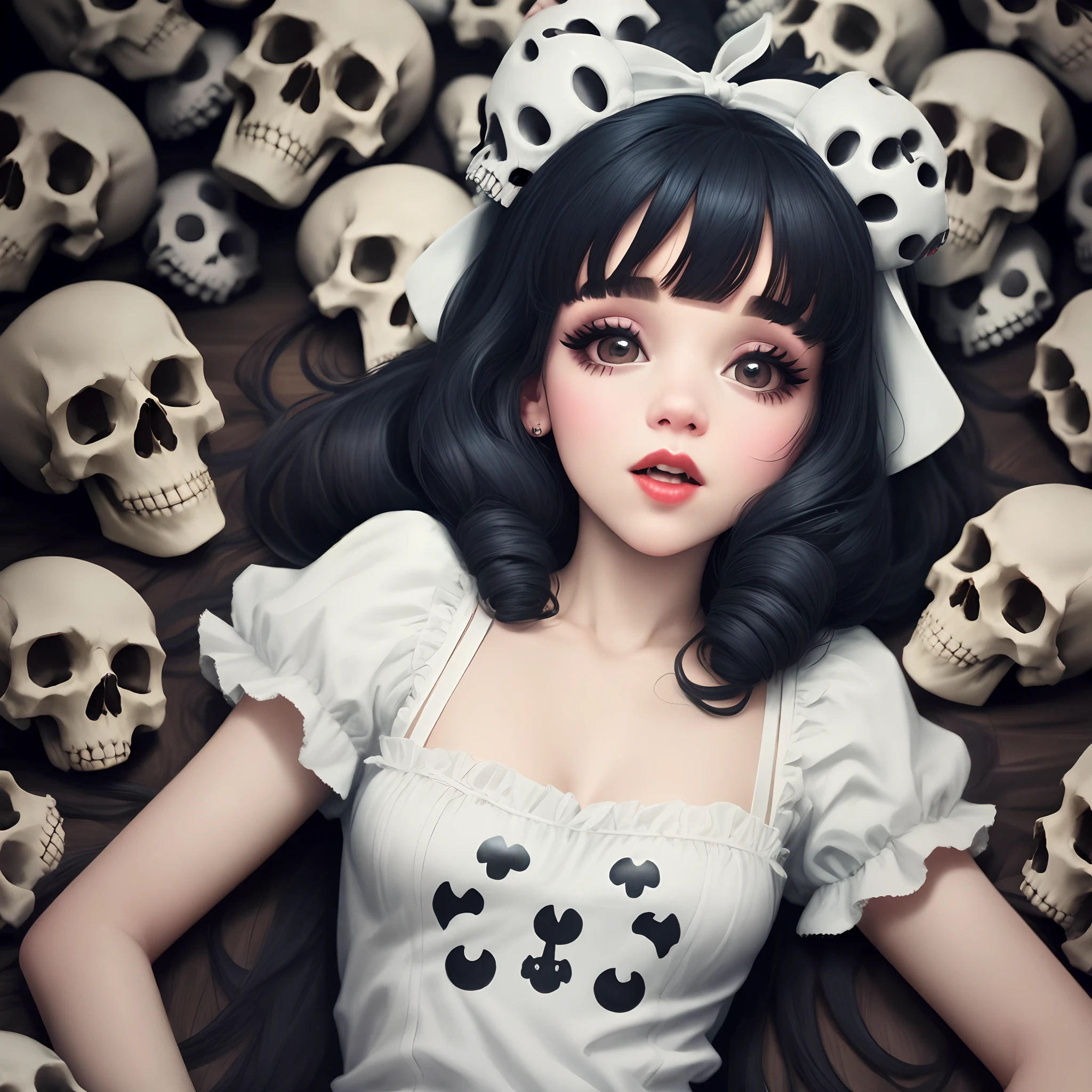 Melanie Martinez surrounded by skulls