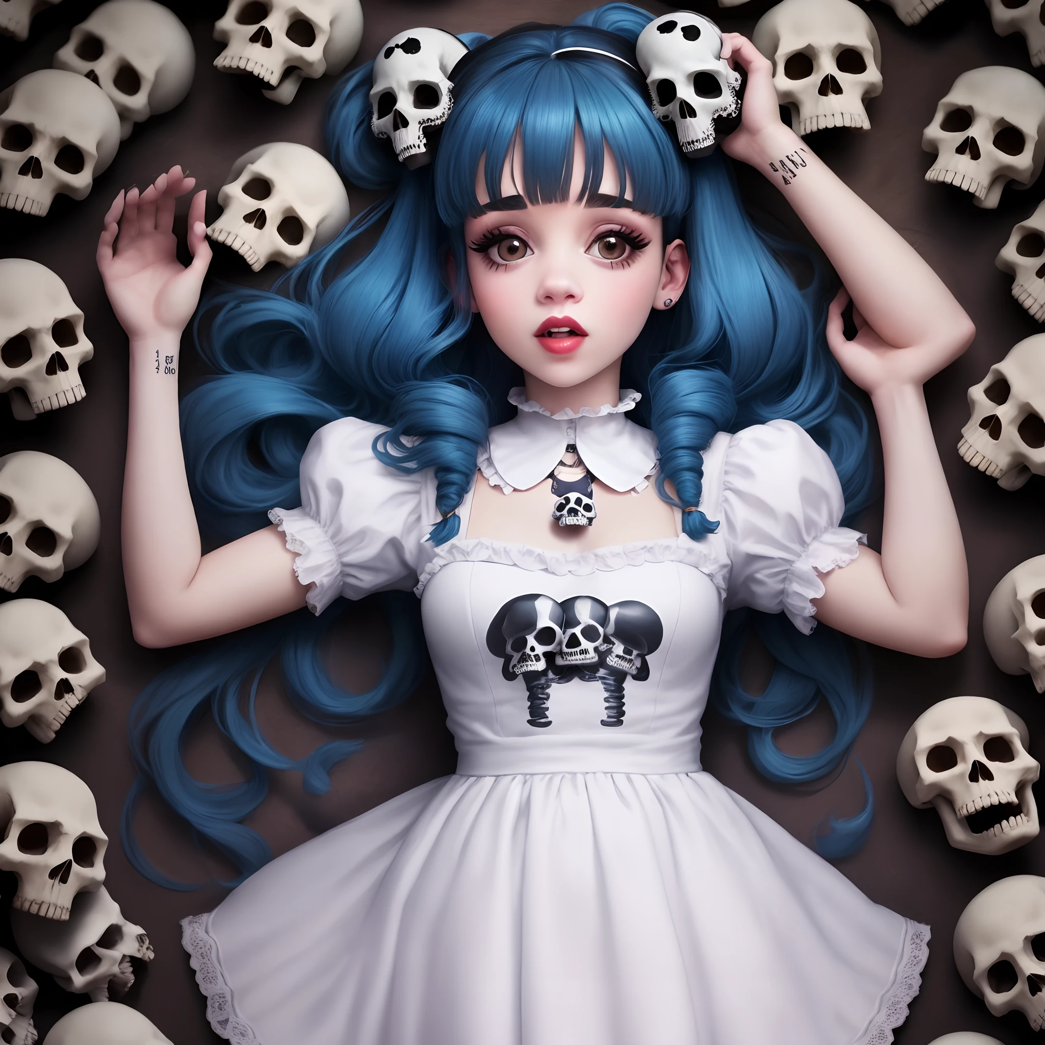 Melanie Martinez surrounded by skulls