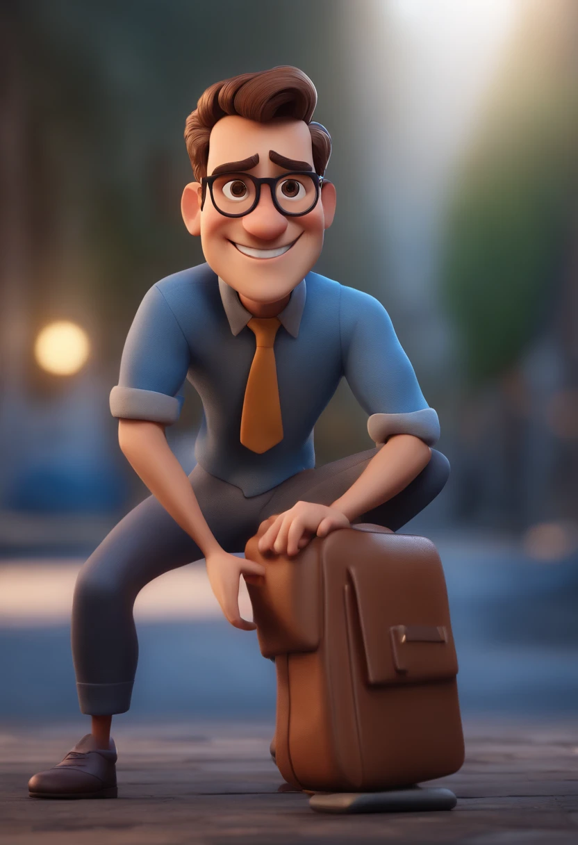 Cartoon character of a man without glasses, cabelo castanho claro e uma camisa azul, animation character, Caractere estilizado, animation style rendering, 3D estilizado, Arnold Maya render, 3 d render stylized, toon render keyshot, Personagem 3D, Personagem 3D, 3d rendering stylized, 3 d character render, personagem de desenho animado, Personagem de close up, Pose de personagem,  (Estilo Pixar) (master part:1.2) (Bokeh) (best quality) (pele detalhada) (textura detalhada) (8k) (argila) (Cinematic lighting) (foco nítido