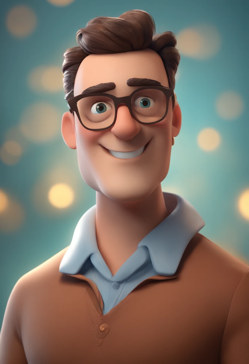 Cartoon character of a man without glasses, cabelo castanho claro e uma camisa azul, animation character, Caractere estilizado, animation style rendering, 3D estilizado, Arnold Maya render, 3 d render stylized, toon render keyshot, Personagem 3D, Personagem 3D, 3d rendering stylized, 3 d character render, personagem de desenho animado, Personagem de close up, Pose de personagem, (Estilo Pixar) (master part:1.2) (Bokeh) (best quality) (pele detalhada) (textura detalhada) (8k) (argila) (Cinematic lighting) (foco nítido