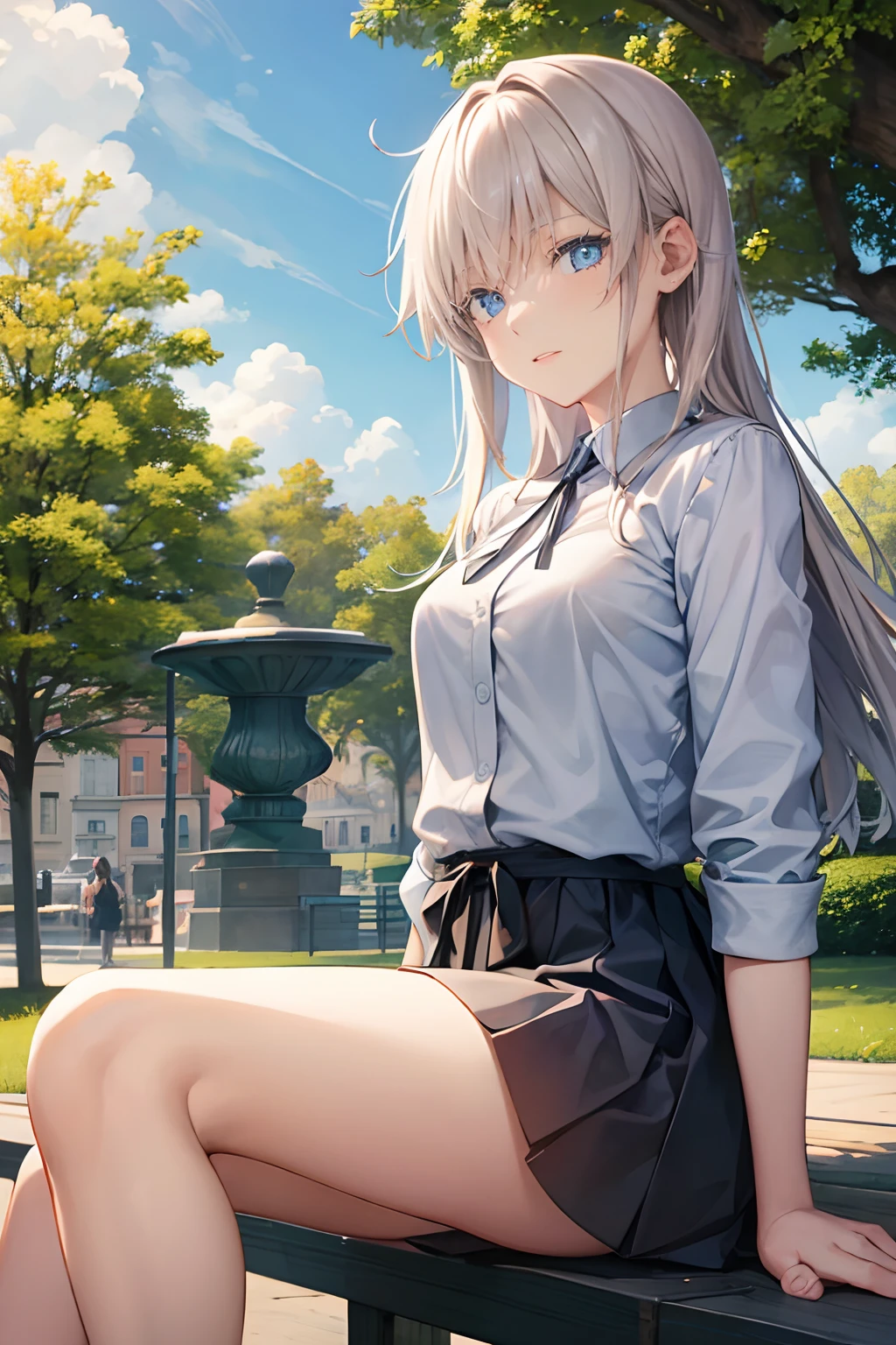 A girl sitting on a park bench