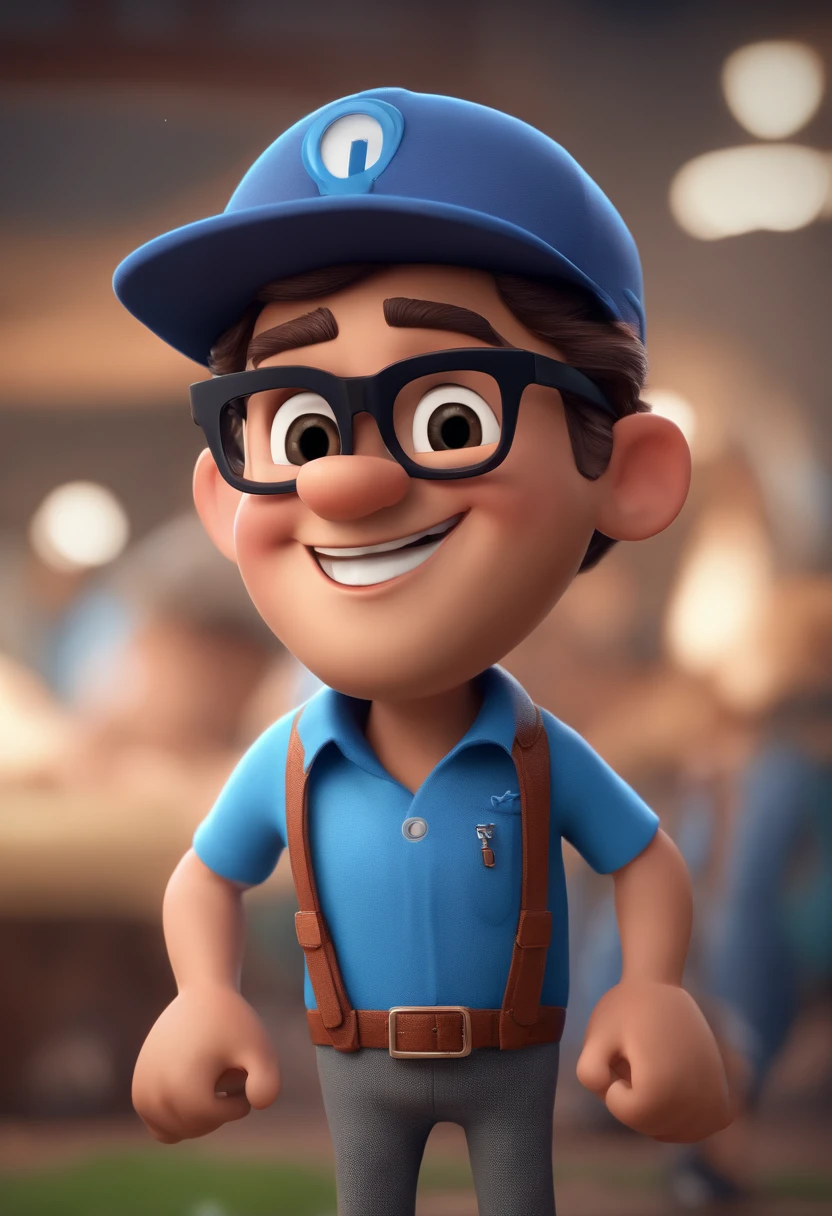 Cartoon character of a man with black glasses and a blue shirt, animation character, Caractere estilizado, animation style rendering, 3D estilizado, Arnold Maya render, 3 d render stylized, toon render keyshot, Personagem 3D, Personagem 3D, 3d rendering stylized, 3 d character render, personagem de desenho animado, Personagem de close up, Pose de personagem, (Estilo Pixar) (master part:1.2) (Bokeh) (best quality) (pele detalhada) (textura detalhada) (8k) (argila) (Cinematic lighting) (foco nítido