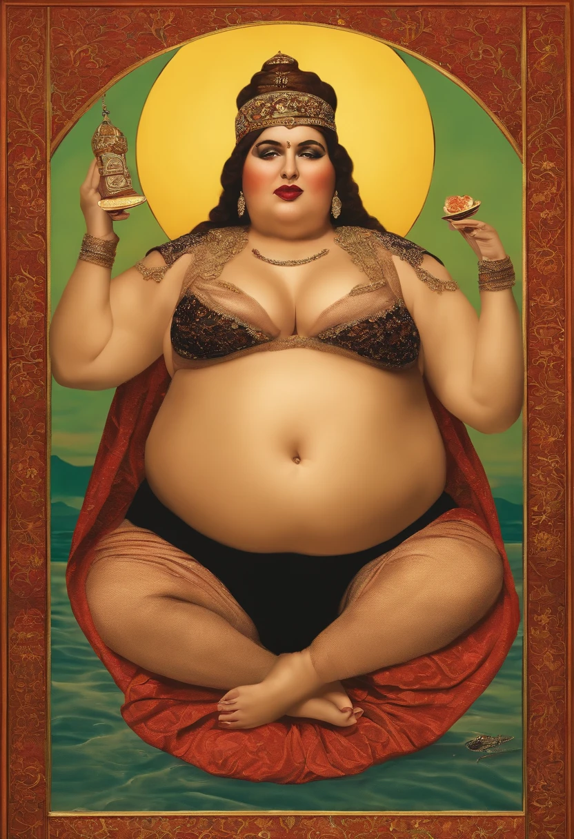 Big belly femele Fat I'm rubbing my stomach Belch Overeating.