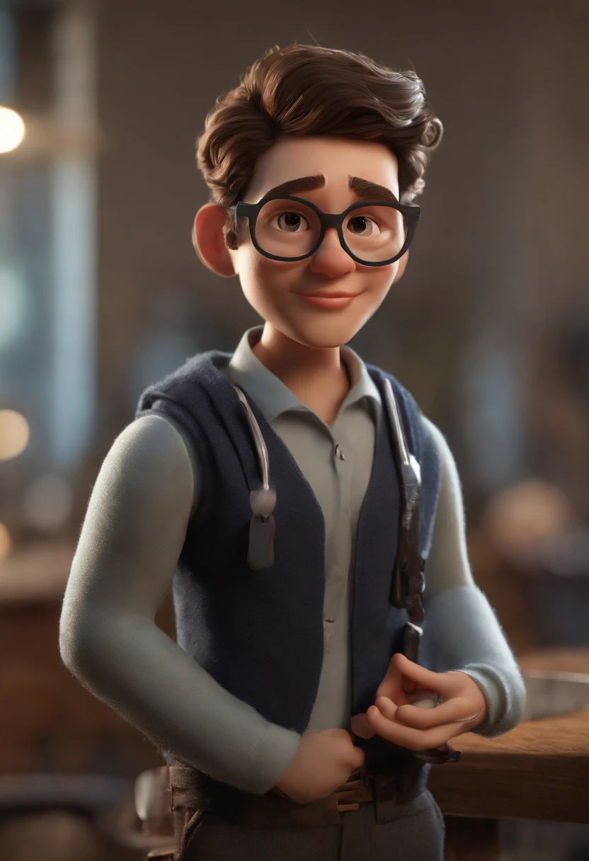 Personaje de dibujos animados de un hombre con gafas negras y una camisa azul, animation character, stylized character, Rendering animation styles, 3D estilizado, Arnold Maya render, 3D render estilizado, Toon renderizar keyshot, Personaje 3D, Personaje 3D, Renderizado 3D estilizado, Renderizado de 3 caracteres D, Personaje de dibujos animados, Personaje de primer plano, Pose del personaje, (estilo pixar) (Pieza maestra:1.2) (Bokeh) (La mejor calidad) (Piel detallada) (Textura detallada) (8k) (arcilla) (cinematic lighting) (foco nítido