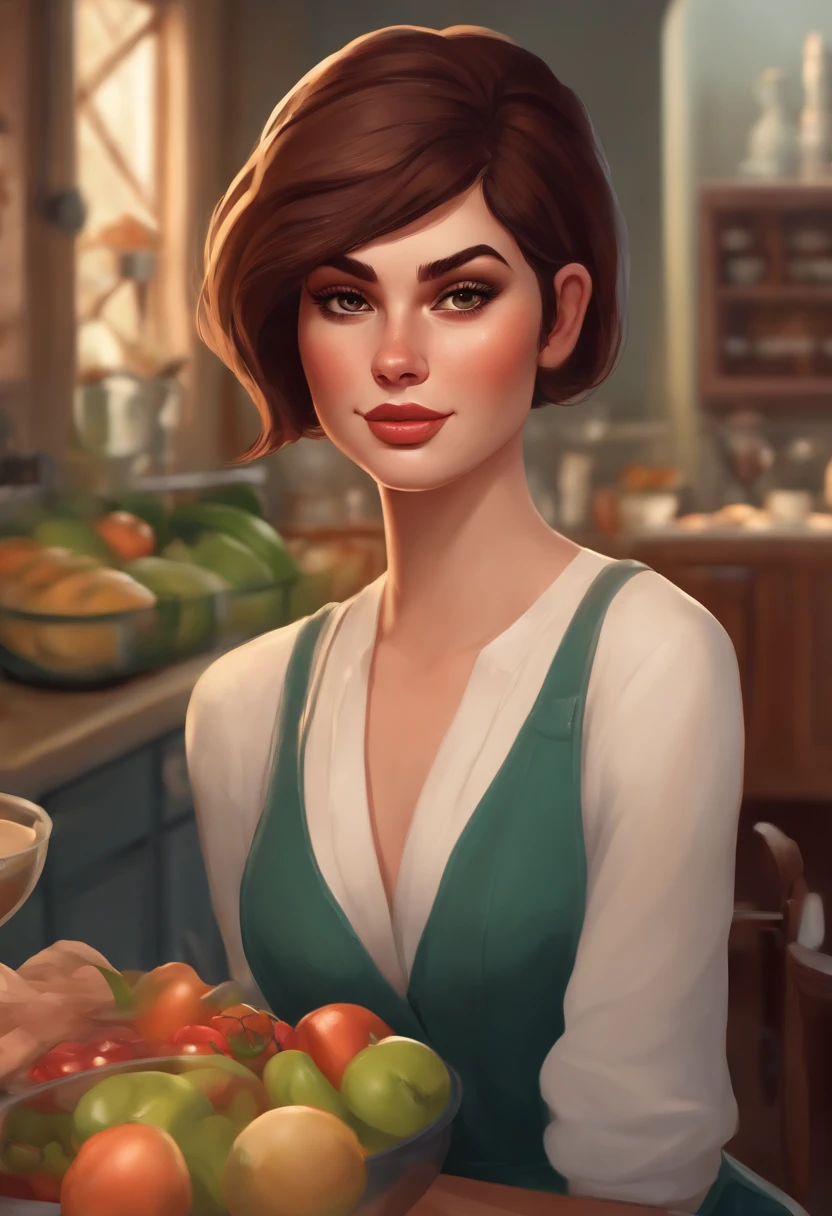 Um filme inspirado na Disney Pixar (15 YEAR OLD WHITE WOMAN BLACK HAIR SHORT CELL PHONE IN HAND,Beard only on the chin) dentro A cena estar na arte distinta do estilo PIXAR, descolada e estilosa