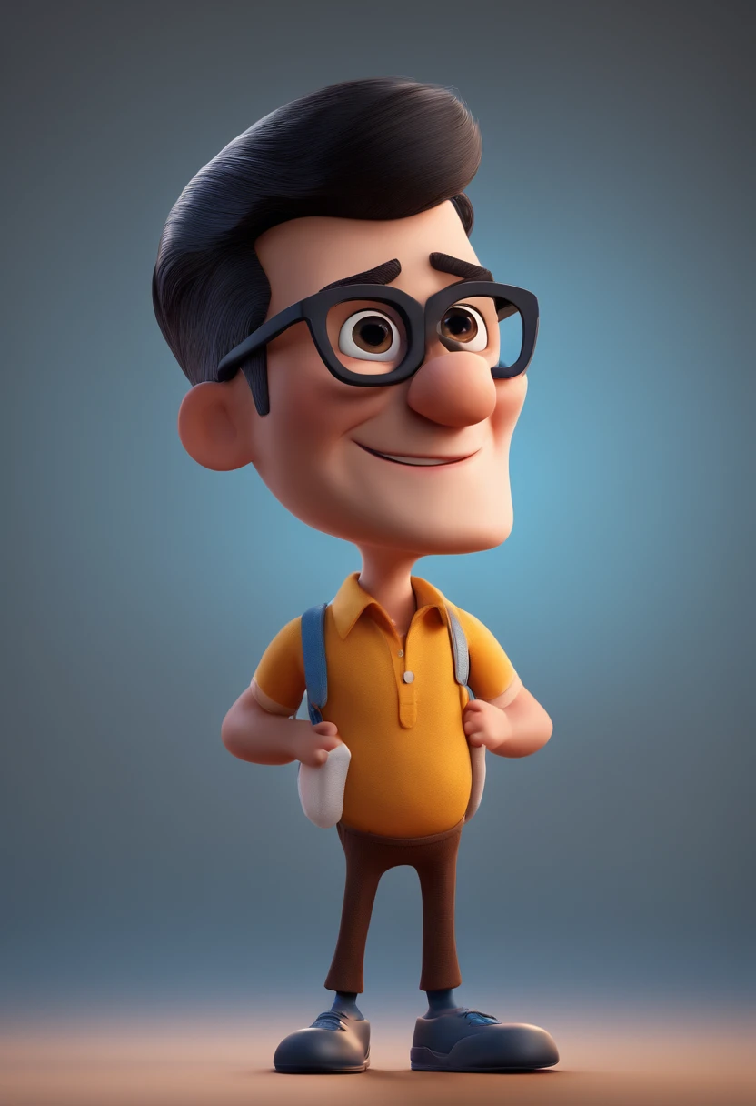 Cartoon character of a man with black glasses and a blue shirt, animation character, Caractere estilizado, animation style rendering, 3D estilizado, Arnold Maya render, 3 d render stylized, toon render keyshot, Personagem 3D, Personagem 3D, 3d rendering stylized, 3 d character render, personagem de desenho animado, Personagem de close up, Pose de personagem,  (Estilo Pixar) (master part:1.2) (Bokeh) (best quality) (pele detalhada) (textura detalhada) (8k) (argila) (Cinematic lighting) (foco nítido