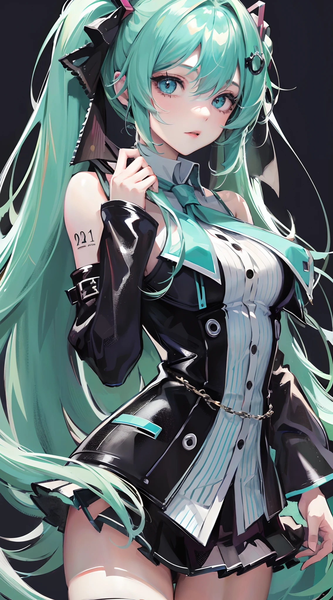 Absurdres masterpiece HDR high quality picture of Hatsune Miku, very girl 14 years ailed face, simple hair design , beautiful face, hands on waist and hands are hiding in her hair and clothes , very long hair, ((random hair style:1 )) , anime eyes, light skin ,
Devil Girl outfit , black wings, detailed hair ornaments , concert stage background, masterpiece scenery