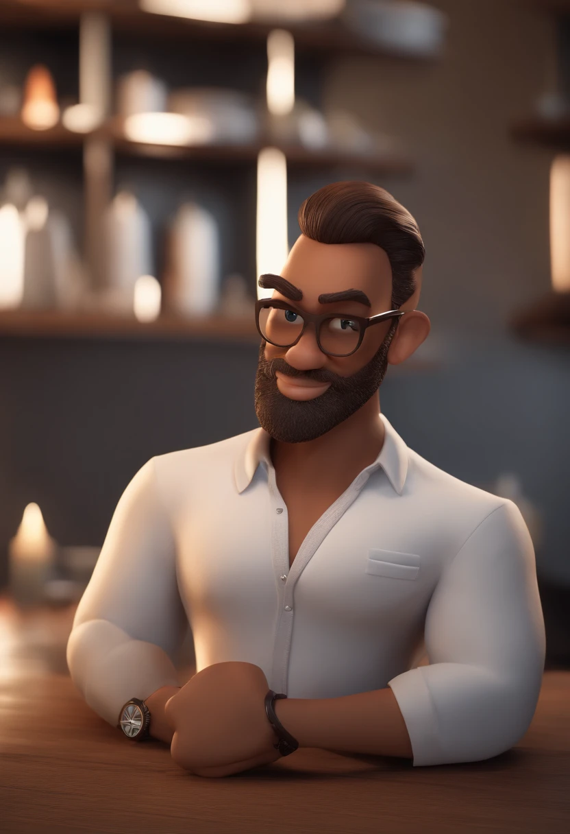 personagem dos desenhos animados de um homem com camisa branca, cabelo preto, animation character, Caractere estilizado, animation style rendering, 3D estilizado, Arnold Maya render, 3 d render stylized, toon render keyshot, Personagem 3D, Personagem 3D, 3d rendering stylized, 3 d character render, personagem de desenho animado, Personagem de close up, Pose de personagem, (Estilo Pixar) (master part:1.2) (Bokeh) (best quality) (pele detalhada) (textura detalhada) (8k) (argila) (Cinematic lighting) (foco nítido