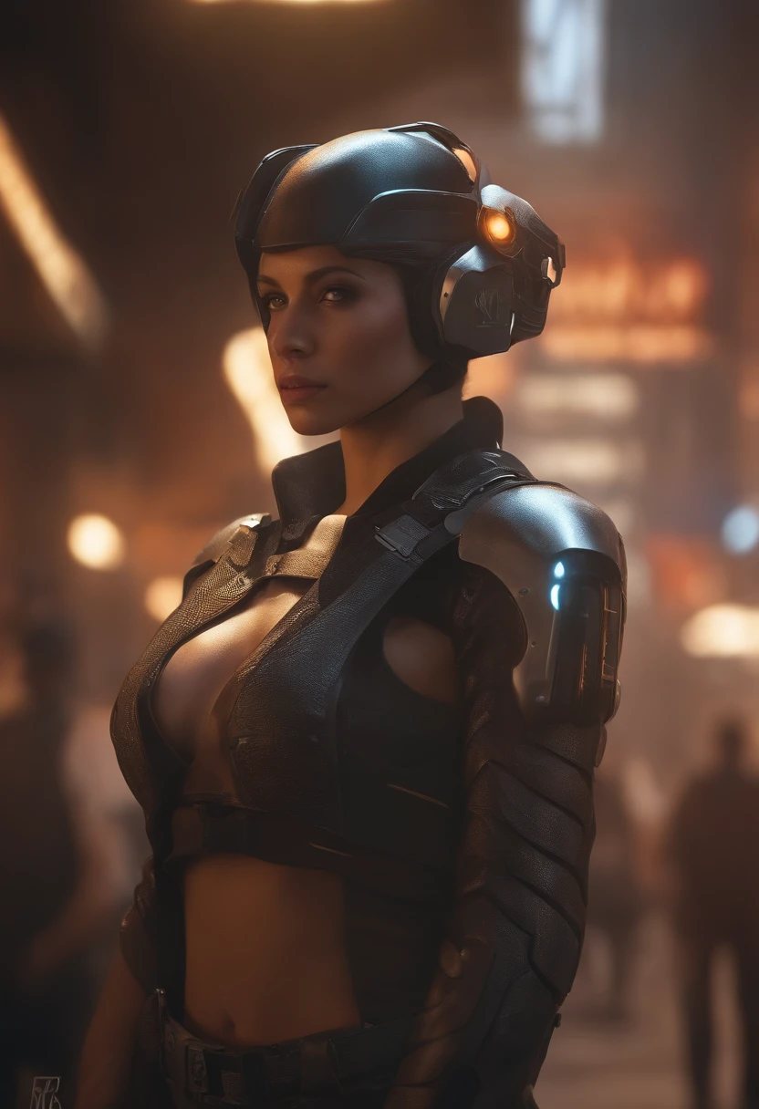 Retrato detalhado cyberpunk (Pessoa SKS), Futurista Neon Reflexive Wear, scientific fiction, Robot Parts, Ismail Inceoglu Dragan Bibin Hans Thoma Greg Rutkowski Alexandros Pyromallis Nekro Rene Margitte Ilustrado, rosto perfeito, ((tatuagem)), , pele fosca, Poros, Rugas, hiperdetalhado, hiper-realista,, Moody Lighting, Hasselblad Award Winner, soft diffuse lighting, Sorriso,, machine face, detalhes finos, sombreado realista, intrincado, elegante,