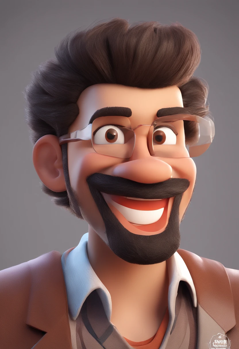 Smiling Man Illustration, sorriso insano, Homem de pele marrom com um sorriso gigante, happily smiling at the camera, sorriso atrevido, he's smiling, sorriso muito grande, Macho sorridente, foto de perfil headshot, rindo sorriso enorme, desenhando no estilo de Arte 3D, c4d, fundo de cor branco puro, estilo disney, estilo pixar render ilustracao Super Detalhe, 8k