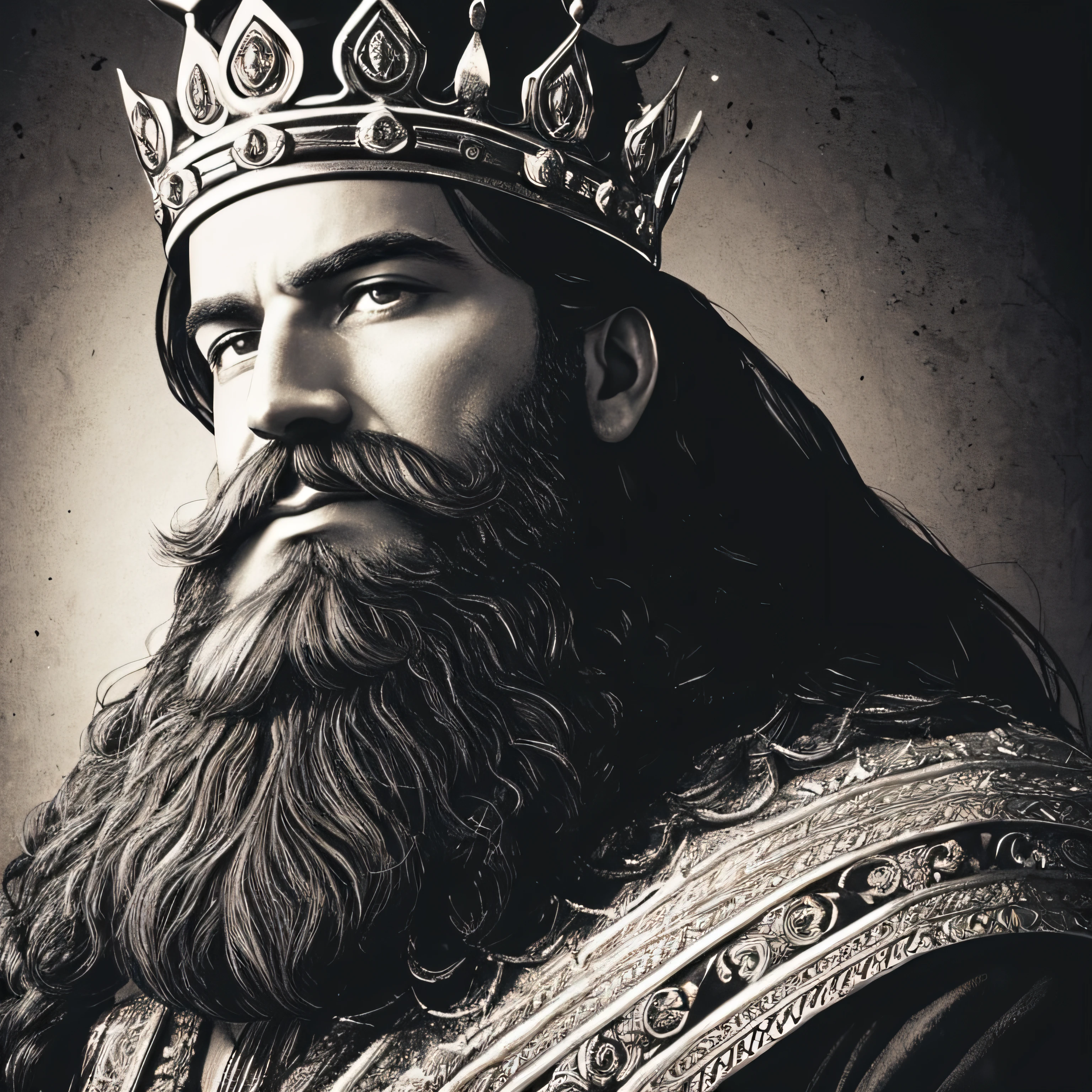 king with crown and black beard close shot in dark filter