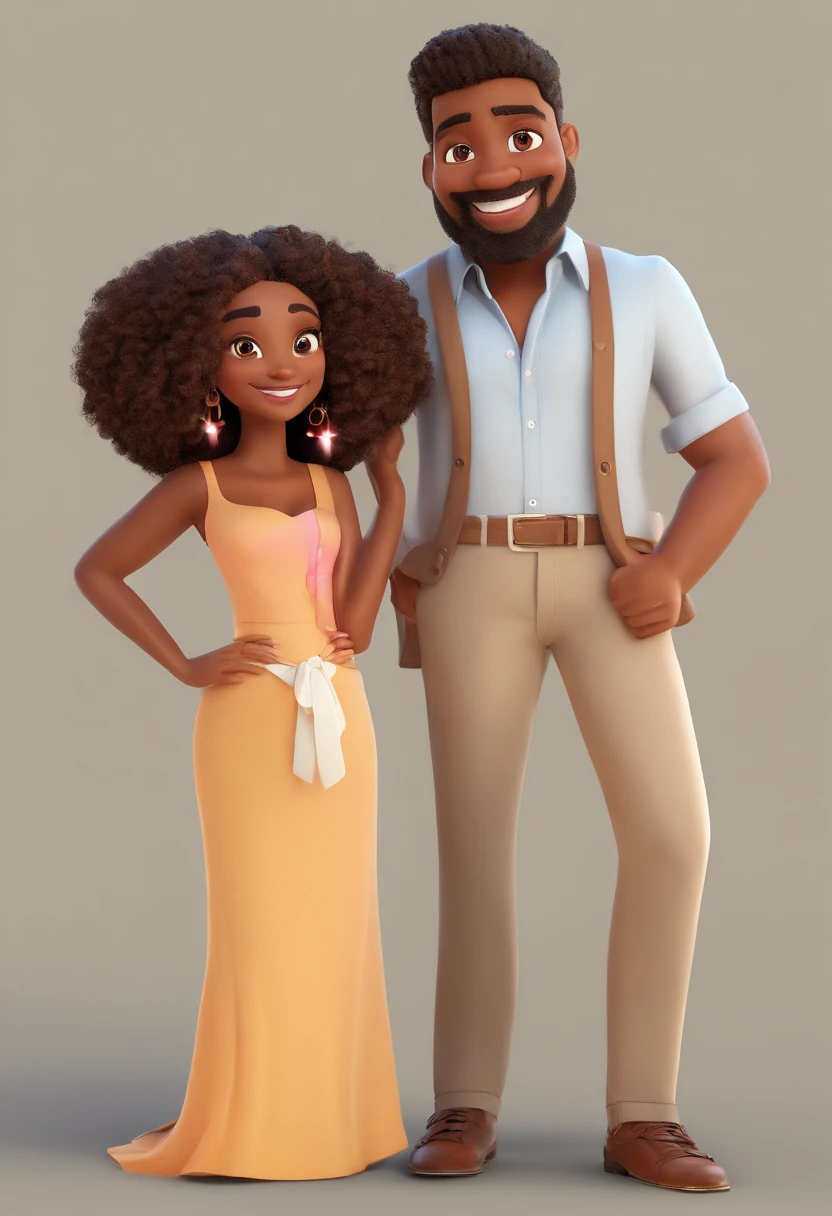 An illustration of an adorable couple, Highlighting a white man and a black woman with beautiful expressive eyes – the man's skin is white and the man's hair is straight and black, while the woman's skin is black and the woman's hair is straight and brown. They are a bright room, cada um com um sorriso no rosto, e compartilhar um momento especial caracterizado pelo amor, Insights. Illustrate this scene from a perspective where they are facing the camera, Smiling and Showing Your Connection. Desenvolva esta arte em Full HD, Focus on your cinematic touch, Estilo Disney Pixar Animations