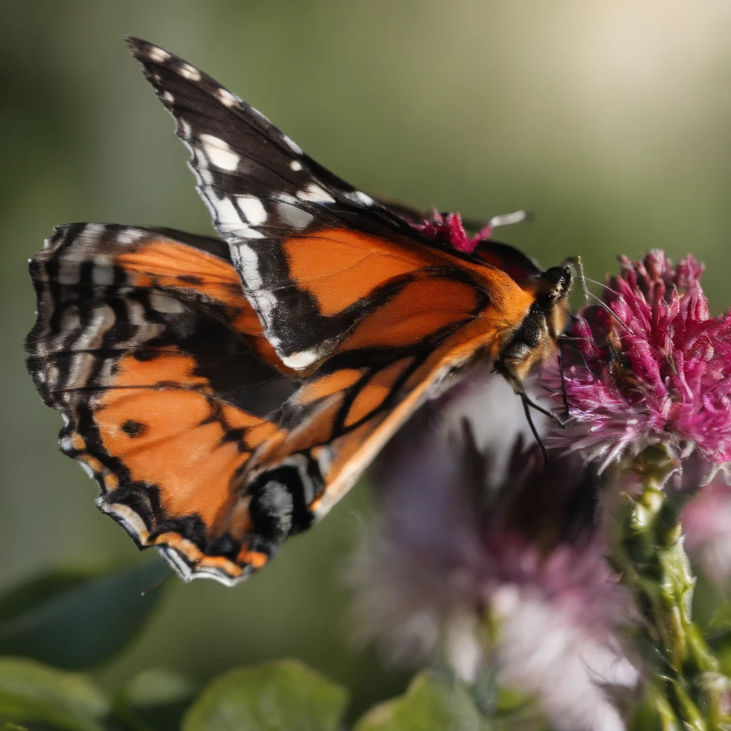 colorful butterfly on the flower, sunny weather, Golden Tenryu,Harsh red eyes,Close-up release of blood fire from the nose,Chest scales,high high quality,8K,Many details,Fire lettuce,Alas,4 legs,Spotted claws,golds,dangers,fires,dentes pontiagudos,big dragon,immensity,threatening,imponent
