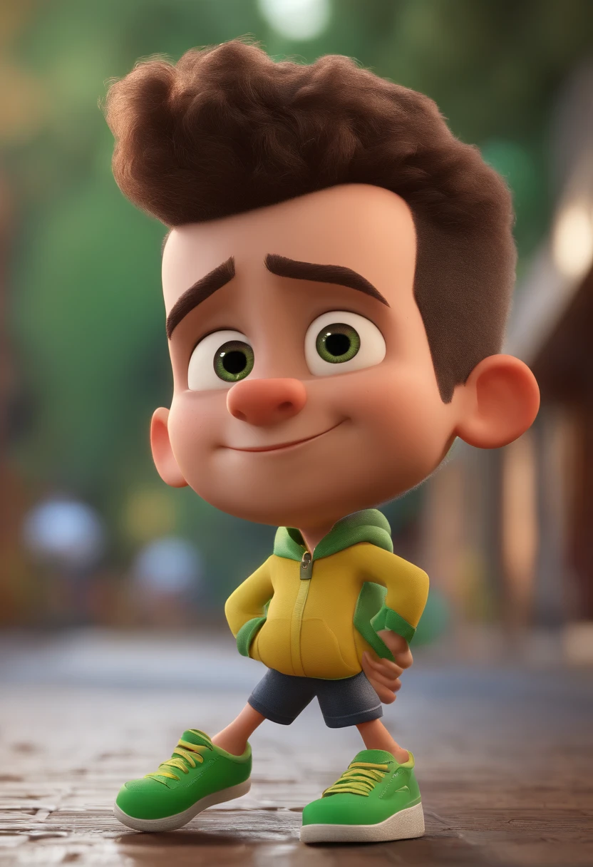 Cartoon character of a hairless man with a green sneaker, animation character, Caractere estilizado, animation style rendering, 3D estilizado, Arnold Maya render, 3 d render stylized, toon render keyshot, Personagem 3D, Personagem 3D, 3d rendering stylized, 3 d character render, personagem de desenho animado, Personagem de close up, Pose de personagem, (Estilo Pixar) (master part:1.2) (Bokeh) (best quality) (pele detalhada) (textura detalhada) (8k) (argila) (Cinematic lighting) (foco nítido