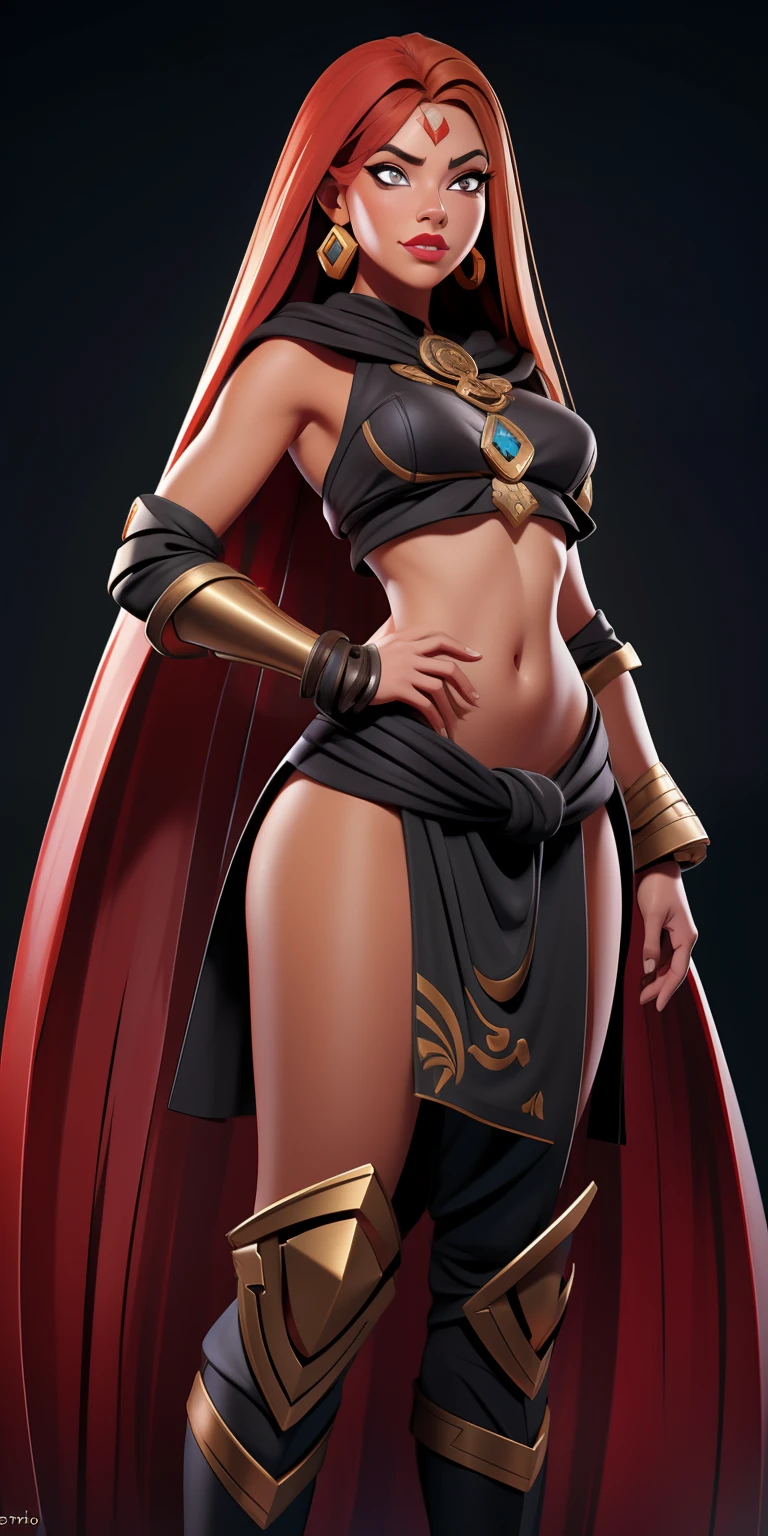Githyanki, female, sozinho, (long, flowing ginger hair), orelhas pontudas, armadura de ombro, retrato, pauldrons, pele negra, (3/4 view), seios pequenos, beautiful face, sombra, Red lipstick, ((master part, best quality)), Arte de Greg Rutkowski, Art trend in the perfect body of ArtStation, fotorrealista:1.3, (comiс style:1.35), adulto maduro:1.4, arte de fantasia, nsfw