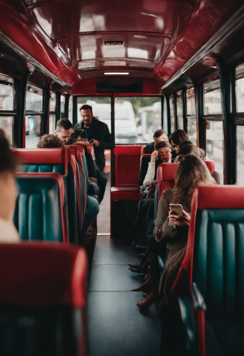 Interior of bus with passengers using their smartphones