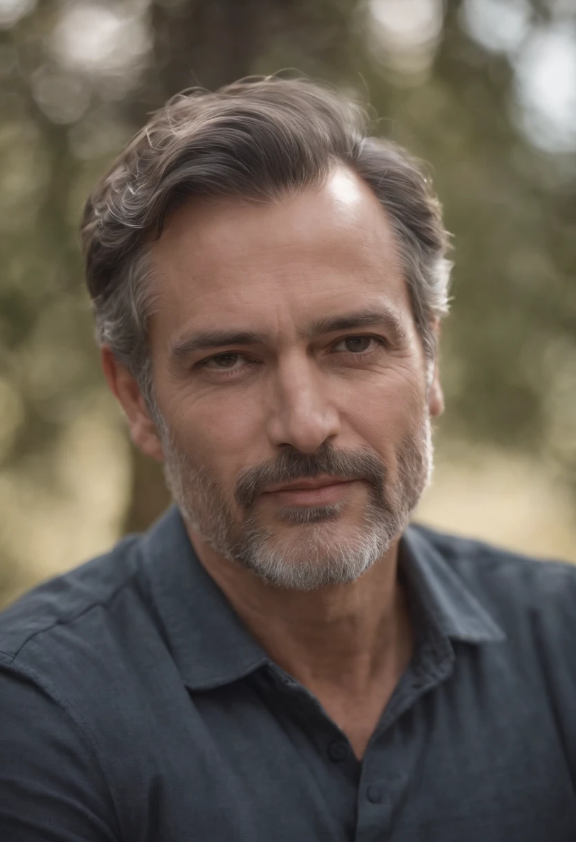 A close up of a man with a beard and a blue shirt - SeaArt AI