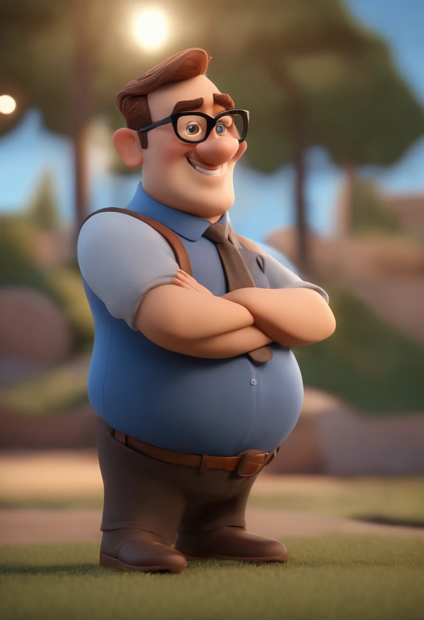 Cartoon character of a man wearing black glasses and a blue shirt, um personagem animado, Caractere estilizado, animation style rendering, 3D estilizado, Arnold Maya render, 3 d render stylized, toon render keyshot, Personagem 3D, Personagem 3D, 3d rendering stylized, 3 d character render, personagem de desenho animado, Personagem de close up, Pose de personagem, (Estilo Pixar) (master part:1.2) (Bokeh) (best quality) (pele detalhada) (textura detalhada) (8k) (argila) (Cinematic lighting) (foco nítido,Senta e vaza a parte superior do corpo