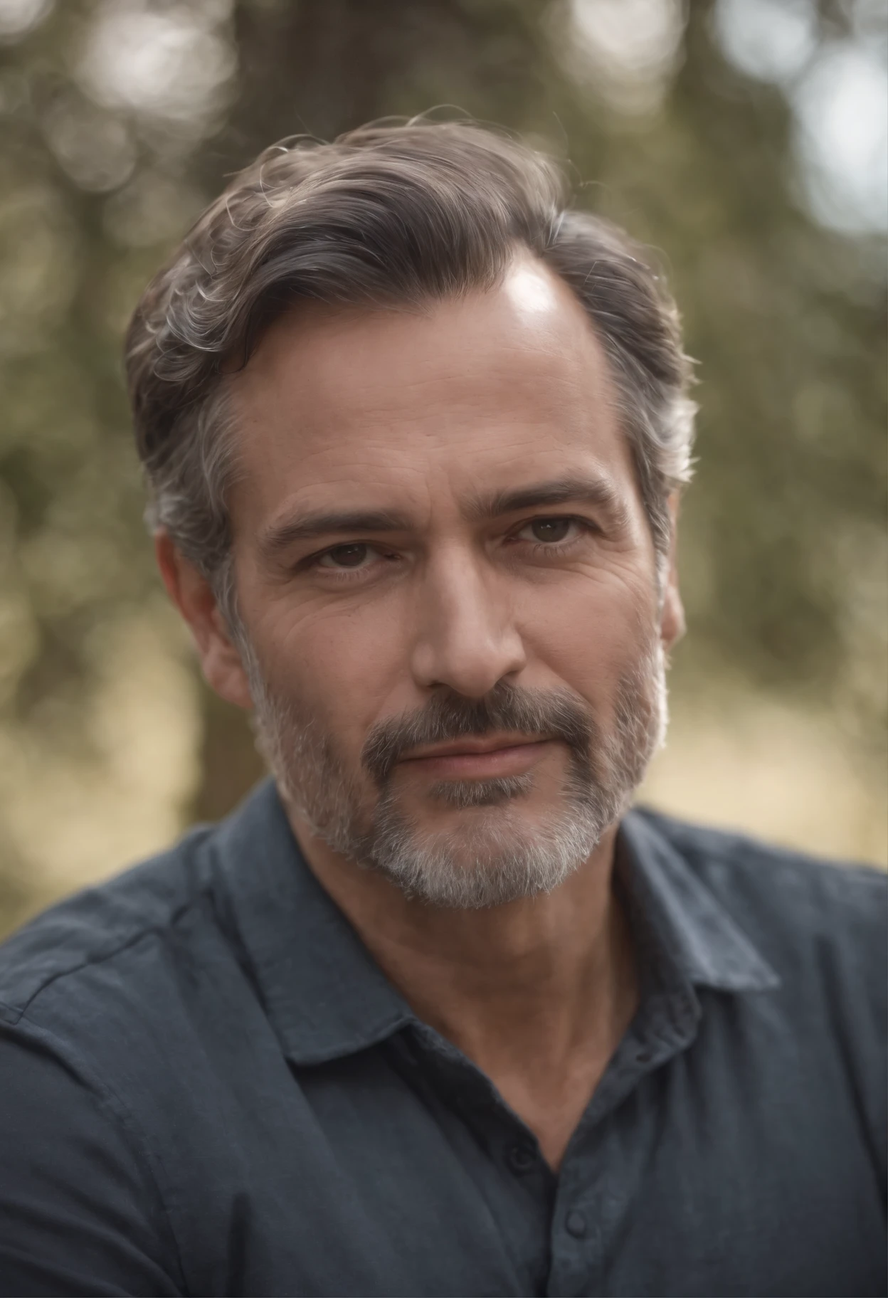 homem 50 anos, cabelos curto preto, olhando pro horizonte,::n_barba