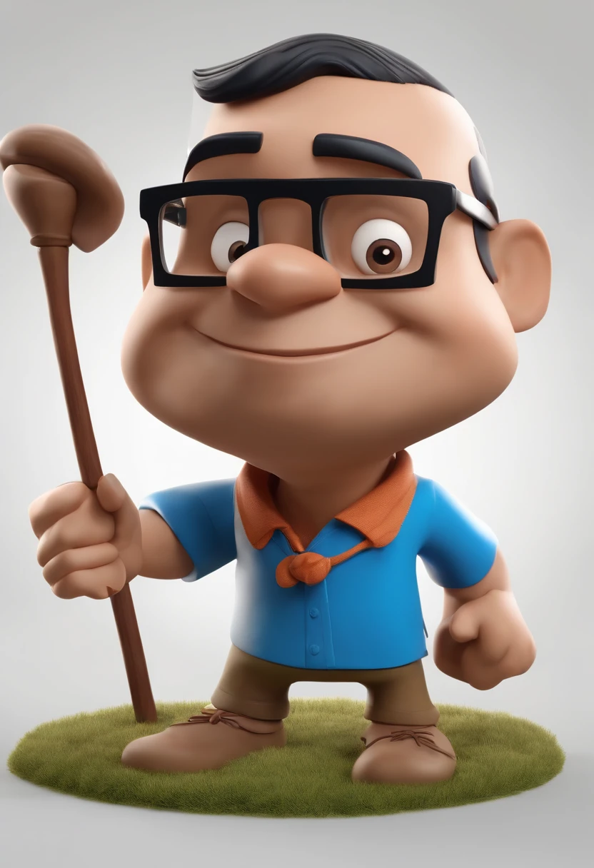 Cartoon character of a man with black glasses, cabelo cacheado marrom escuro e uma camisa azul, animation character, Caractere estilizado, animation style rendering, 3D estilizado, Arnold Maya render, 3 d render stylized, toon render keyshot, Personagem 3D, Personagem 3D, 3d rendering stylized, 3 d character render, personagem de desenho animado, Personagem de close up, Pose de personagem, (Estilo Pixar) (master part:1.2) (Bokeh) (best quality) (pele detalhada) (textura detalhada) (8k) (argila) (Cinematic lighting) (foco nítido