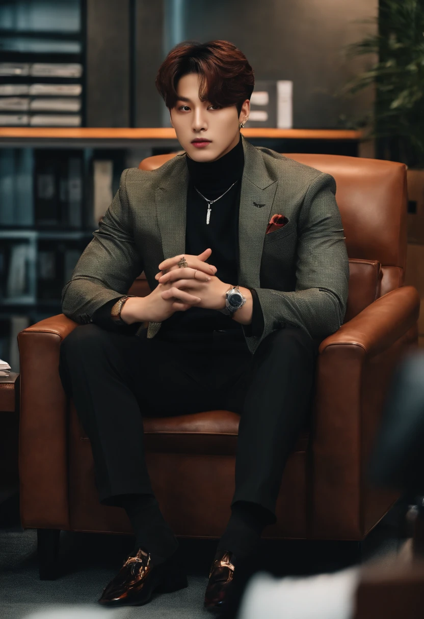 Jungkook from BTS mafia boss in a office