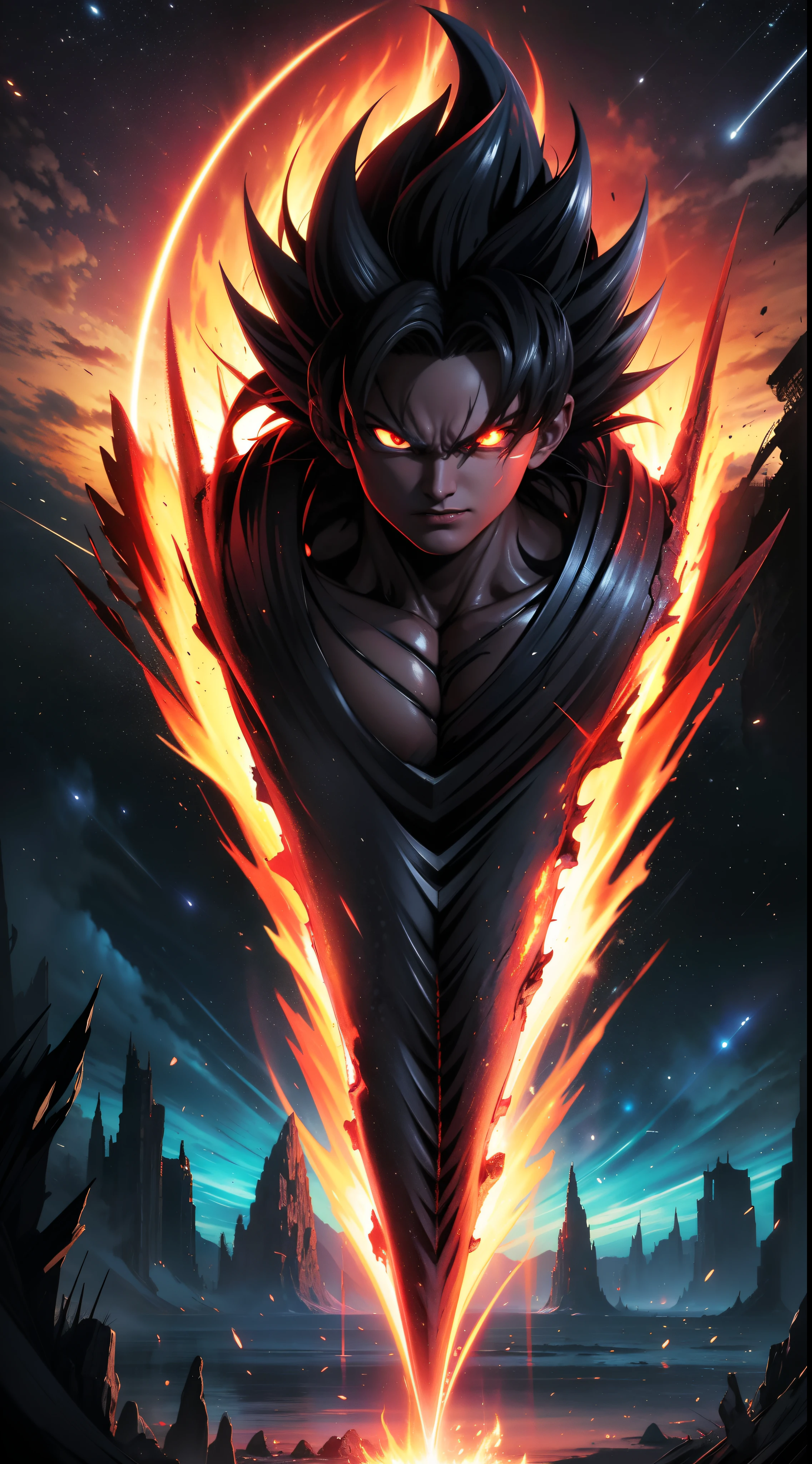 Get ready for a visual feast with the Black Demon God, a being with a handsome face and piercing red eyes. In his transformed state, he radiates extreme instinct and power, making for an epic anime about this energy man. Watch as he controls fire and lava in stunning anime artwork that will leave you in awe. This concept art is straight out of the Dragon Ball Universe, with a manga-style 8k wallpaper that will transport you to another dimension. Prepare to be amazed by this detailed digital anime art, showcasing the ultimate fusion of style and power.