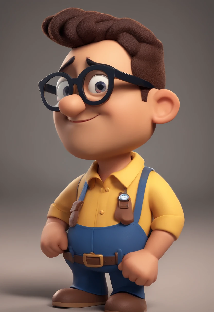 Cartoon character of a man with yellow glasses, cabelo crespo escuro e uma camisa azul, animation character, Caractere estilizado, animation style rendering, 3D estilizado, Arnold Maya render, 3 d render stylized, toon render keyshot, Personagem 3D, Personagem 3D, 3d rendering stylized, 3 d character render, personagem de desenho animado, Personagem de close up, Pose de personagem, (Estilo Pixar) (master part:1.2) (Bokeh) (best quality) (pele detalhada) (textura detalhada) (8k) (argila) (Cinematic lighting) (foco nítido