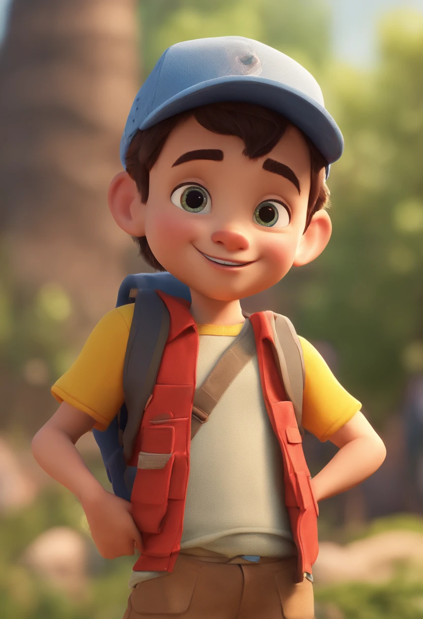 pixarstyle a waist-length portrait of a , smirk, cap, nature, natural skin texture, 4k textures, hdr, intricate, highly detailed, sharp focus, cinematic look, hyperdetailed