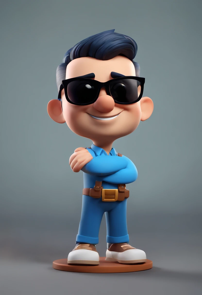 Cartoon character of a man wearing black glasses and a blue shirt, um personagem animado, Caractere estilizado, animation style rendering, 3D estilizado, Arnold Maya render, 3 d render stylized, toon render keyshot, Personagem 3D, Personagem 3D, 3d rendering stylized, 3 d character render, personagem de desenho animado, Personagem de close up, Pose de personagem, (Estilo Pixar) (master part:1.2) (Bokeh) (best quality) (pele detalhada) (textura detalhada) (8k) (argila) (Cinematic lighting) (foco nítido，Senta e vaza a parte superior do corpo