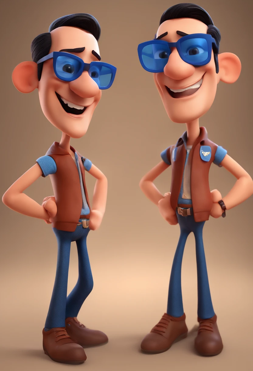 Cartoon character of a man with black glasses and a blue shirt, animation character, Caractere estilizado, animation style rendering, 3D estilizado, Arnold Maya render, 3 d render stylized, toon render keyshot, Personagem 3D, Personagem 3D, 3d rendering stylized, 3 d character render, personagem de desenho animado, Personagem de close up, Pose de personagem,  (Estilo Pixar) (master part:1.2) (Bokeh) (best quality) (pele detalhada) (textura detalhada) (8k) (argila) (Cinematic lighting) (foco nítido