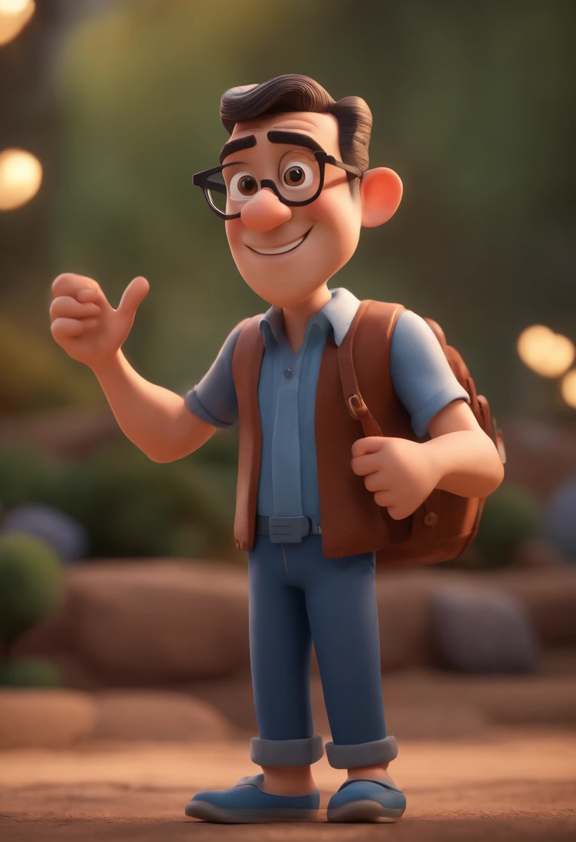 Cartoon character of a man with black glasses and a blue shirt, animation character, Caractere estilizado, animation style rendering, 3D estilizado, Arnold Maya render, 3 d render stylized, toon render keyshot, Personagem 3D, Personagem 3D, 3d rendering stylized, 3 d character render, personagem de desenho animado, Personagem de close up, Pose de personagem, (Estilo Pixar) (master part:1.2) (Bokeh) (best quality) (pele detalhada) (textura detalhada) (8k) (argila) (Cinematic lighting) (foco nítido