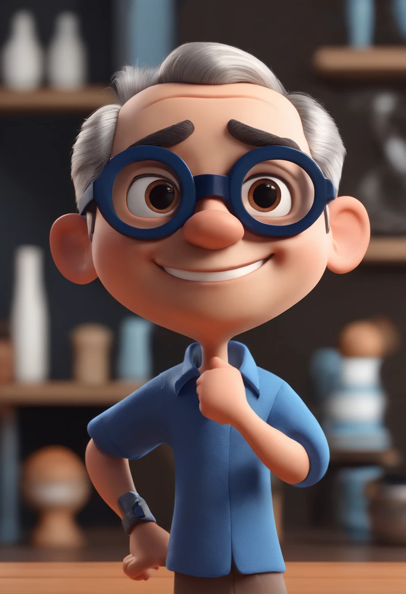 Cartoon character of a man wearing black glasses and a blue shirt, um personagem animado, Caractere estilizado, animation style rendering, 3D estilizado, Arnold Maya render, 3 d render stylized, toon render keyshot, Personagem 3D, Personagem 3D, 3d rendering stylized, 3 d character render, personagem de desenho animado, Personagem de close up, Pose de personagem, (Estilo Pixar) (master part:1.2) (Bokeh) (best quality) (pele detalhada) (textura detalhada) (8k) (argila) (Cinematic lighting) (foco nítido,Senta e vaza a parte superior do corpo