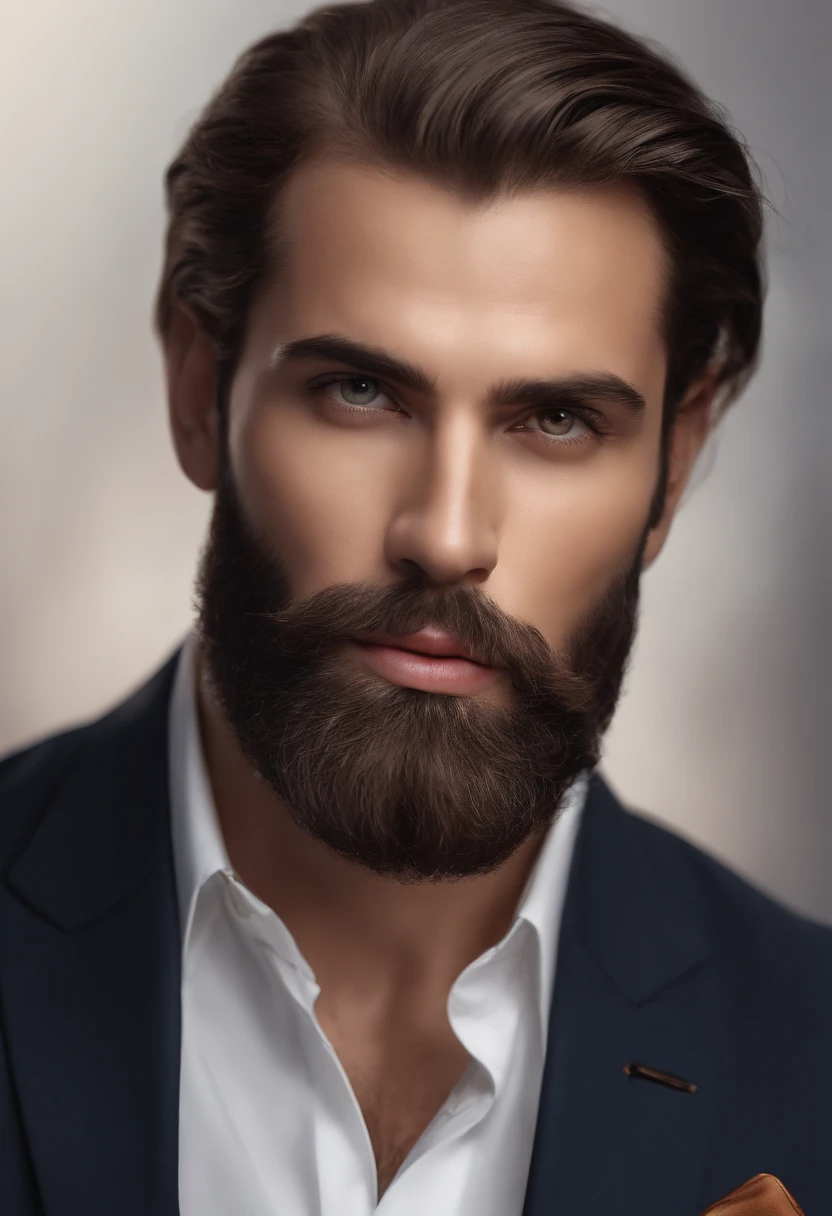 sindico do povo, uberlandia, sindicodopovo, Douglas Davi Pena, man in a suit, full beard, triangular eyebrows, plump lips, large ears, formal hairstyle with receding hairline, wearing a wedding ring, (best quality, 4k, highres, masterpiece:1.2), ultra-detailed, (realistic, photorealistic, photo-realistic:1.37), insert, oil painting, studio lighting, vivid colors, portraits, warm color tones, soft lighting effects