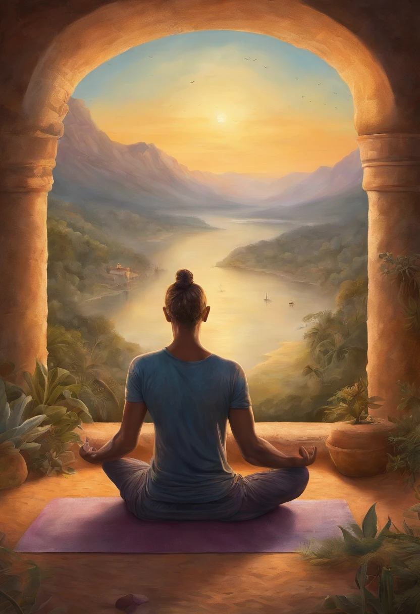 man and woman, sitting in a meditation position, yoga, In front of the beautiful Orissant, As the sun sets, Related to the sacred, director: Drew Tucker, director: Adam Marchinski, director: Alexander Kucharisky, director: Gavin Nolan, 8K surrealism, director: Jason Felix, Yuri Shwedoff e Tom Bagshaw, illustrative art, Estello Eric Johnson
