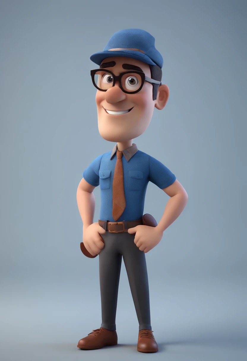 Cartoon character of a man with black glasses and a blue shirt, animation character, Caractere estilizado, animation style rendering, 3D estilizado, Arnold Maya render, 3 d render stylized, toon render keyshot, Personagem 3D, Personagem 3D, 3d rendering stylized, 3 d character render, personagem de desenho animado, Personagem de close up, Pose de personagem, (Estilo Pixar) (master part:1.2) (Bokeh) (best quality) (pele detalhada) (textura detalhada) (8k) (argila) (Cinematic lighting) (foco nítido