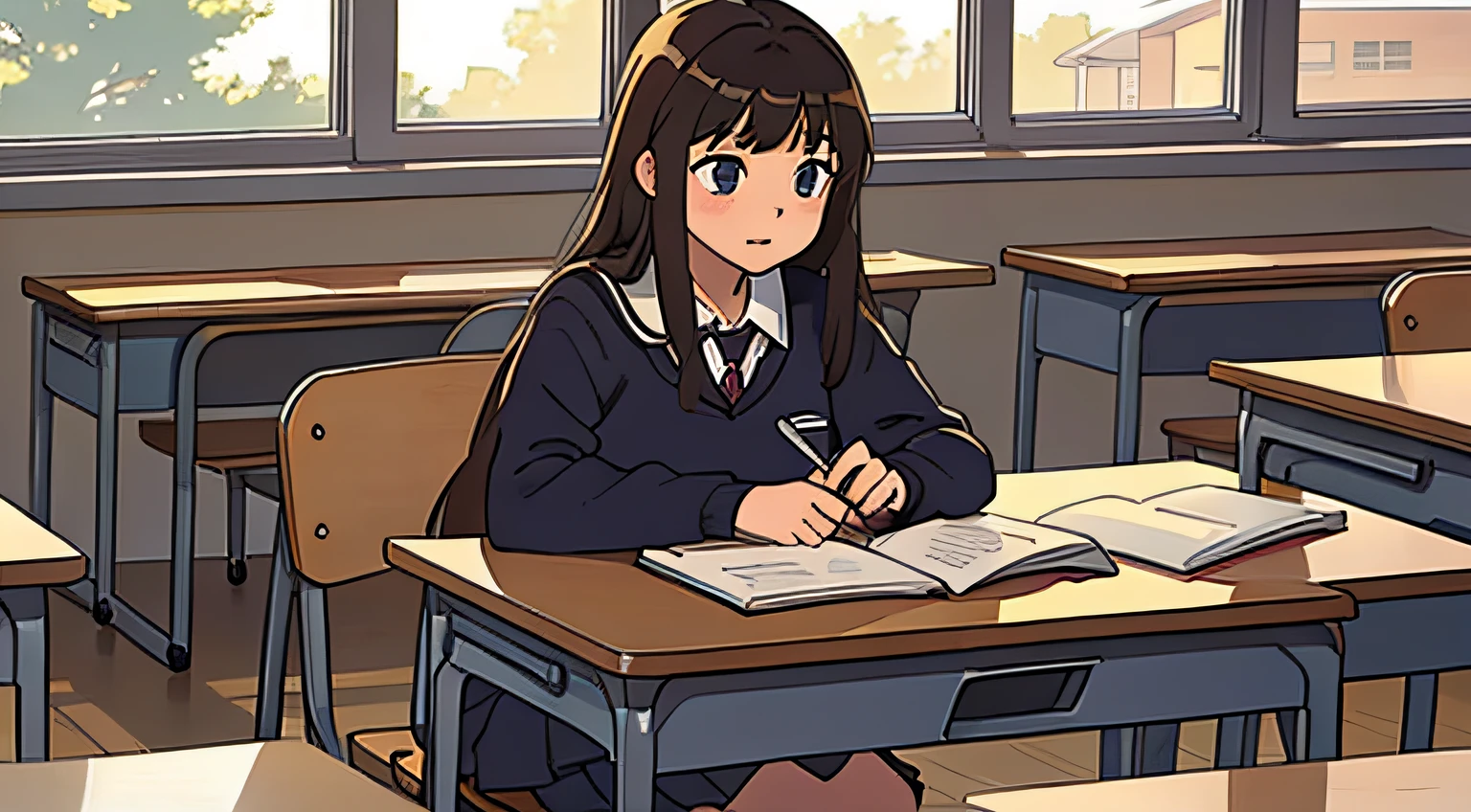 High school girl studying at school