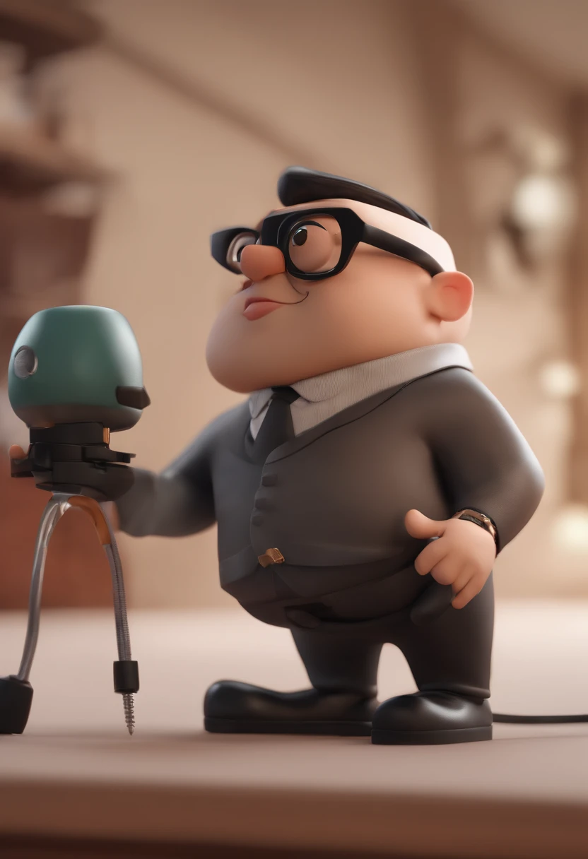 Cartoon character of a man wearing black glasses, tatuador, Using a Tattoo Machine, um personagem animado, Caractere estilizado, animation style rendering, 3D estilizado, Arnold Maya render, 3 d render stylized, toon render keyshot, Personagem 3D, Personagem 3D, 3d rendering stylized, 3 d character render, personagem de desenho animado, Personagem de close up, Pose de personagem, (Estilo Pixar) (master part:1.2) (Bokeh) (best quality) (pele detalhada) (textura detalhada) (8k) (argila) (Cinematic lighting) (foco nítido,Senta e vaza a parte superior do corpo