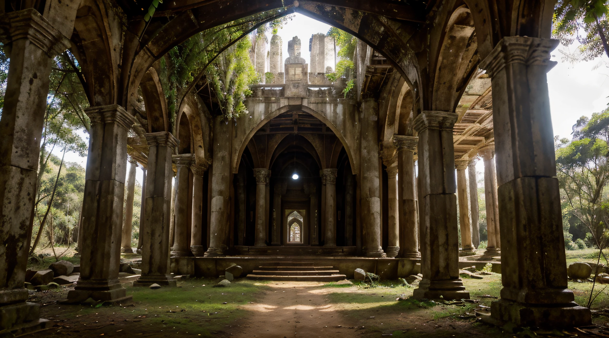 ruinas de um templo gigante antigo no meio da floresta, templo misterioso, templo gigante e com arquitetura antiga, Historic temple