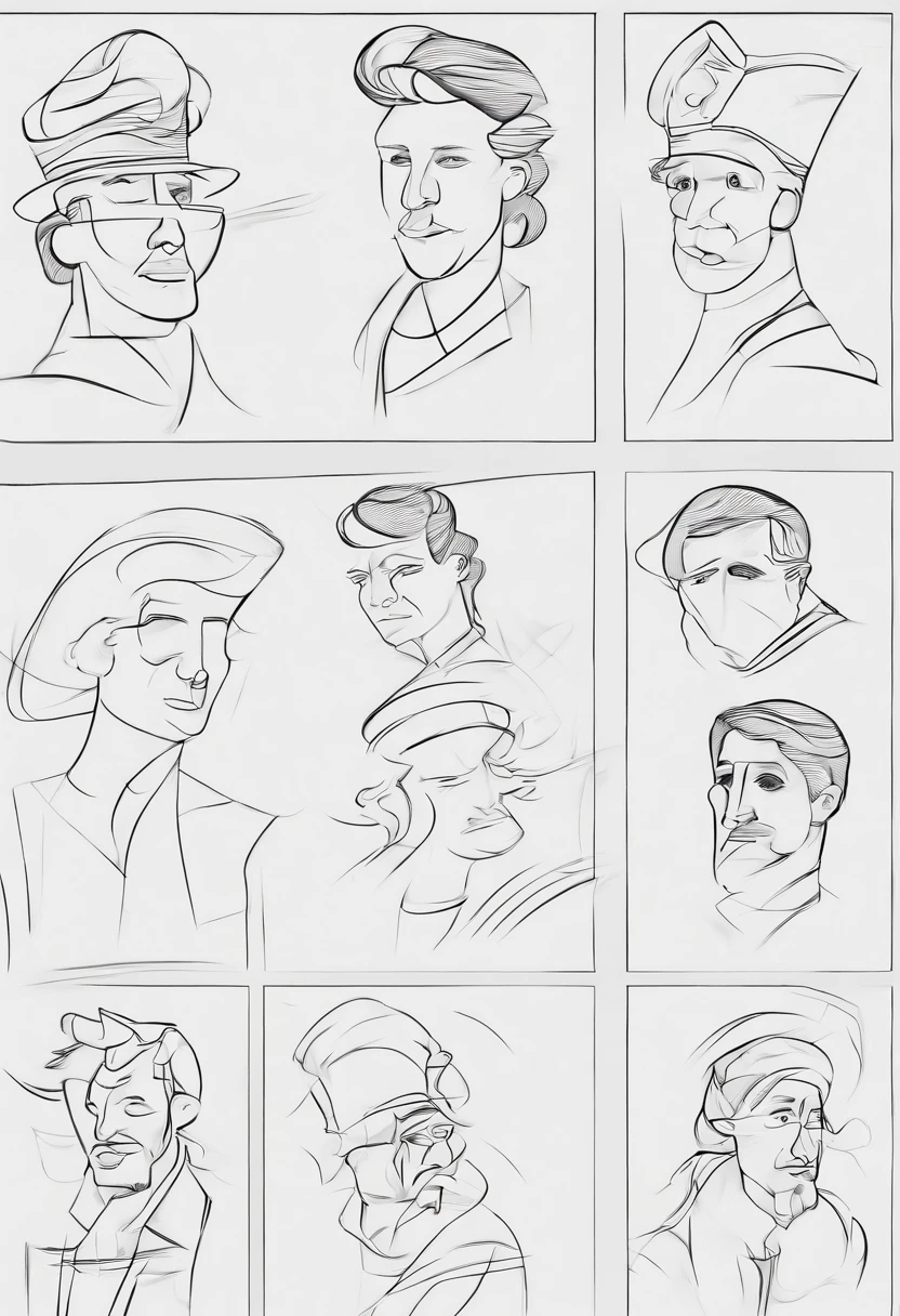 different angles, character sheet, illustration, expressions, comic drawing, line art,