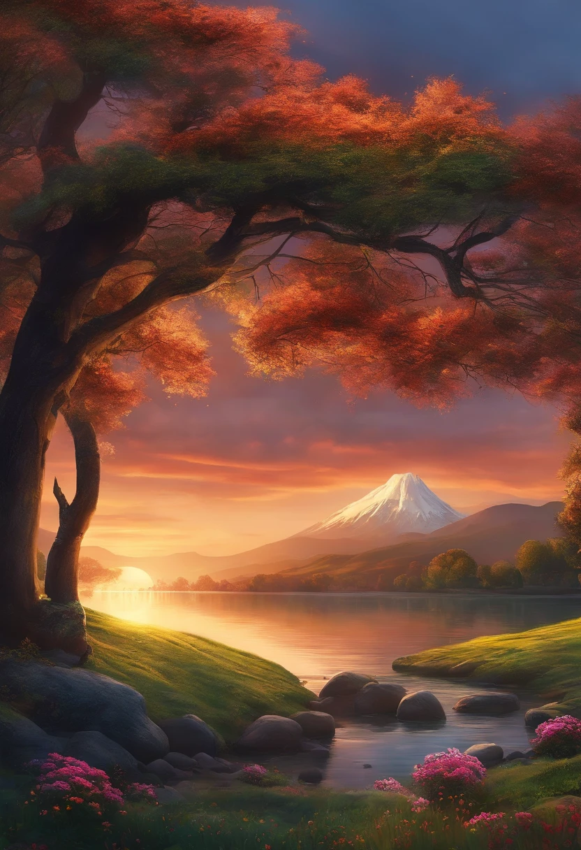 Desenhe um rio com uma pequena aldeia, anime bela cena de paz, Paisagem muito bonita, arte de paisagem, Detail of landscape art, arte digital muito bonita, Beleza da Paisagem Natural, Arte bonita UHD 4K, fotos muito bonitas, Natureza Bonita, papel de parede de paisagem, natureza realmente bonita, bela arte digital, fundo bonito, cerejeiras em flor, estilo anime