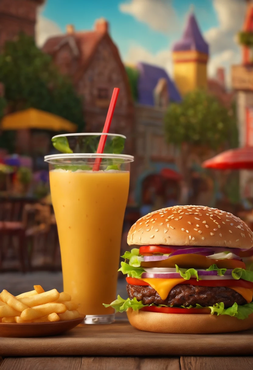 Um filme inspirado na Disney Pixar ( JOVEM QUE AMA HAMBURGUER) dentro A cena estar na arte distinta do estilo PIXAR, descolada e estilosa e com tema hamburguer