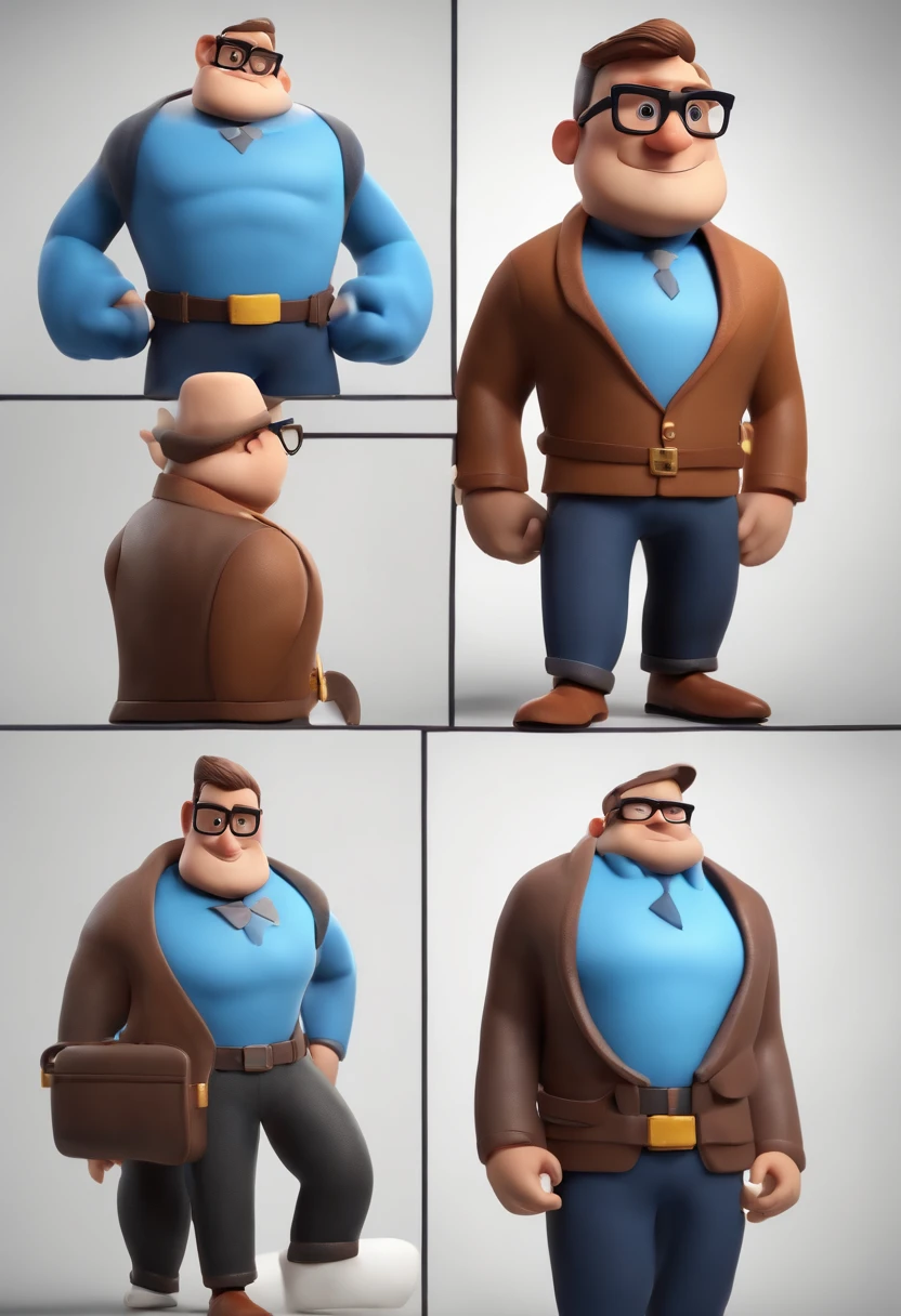 Cartoon character of a man wearing black glasses and a blue shirt, um personagem animado, Caractere estilizado, animation style rendering, 3D estilizado, Arnold Maya render, 3 d render stylized, toon render keyshot, Personagem 3D, Personagem 3D, 3d rendering stylized, 3 d character render, personagem de desenho animado, Personagem de close up, Pose de personagem, (Estilo Pixar) (master part:1.2) (Bokeh) (best quality) (pele detalhada) (textura detalhada) (8k) (argila) (Cinematic lighting) (foco nítido,Senta e vaza a parte superior do corpo
