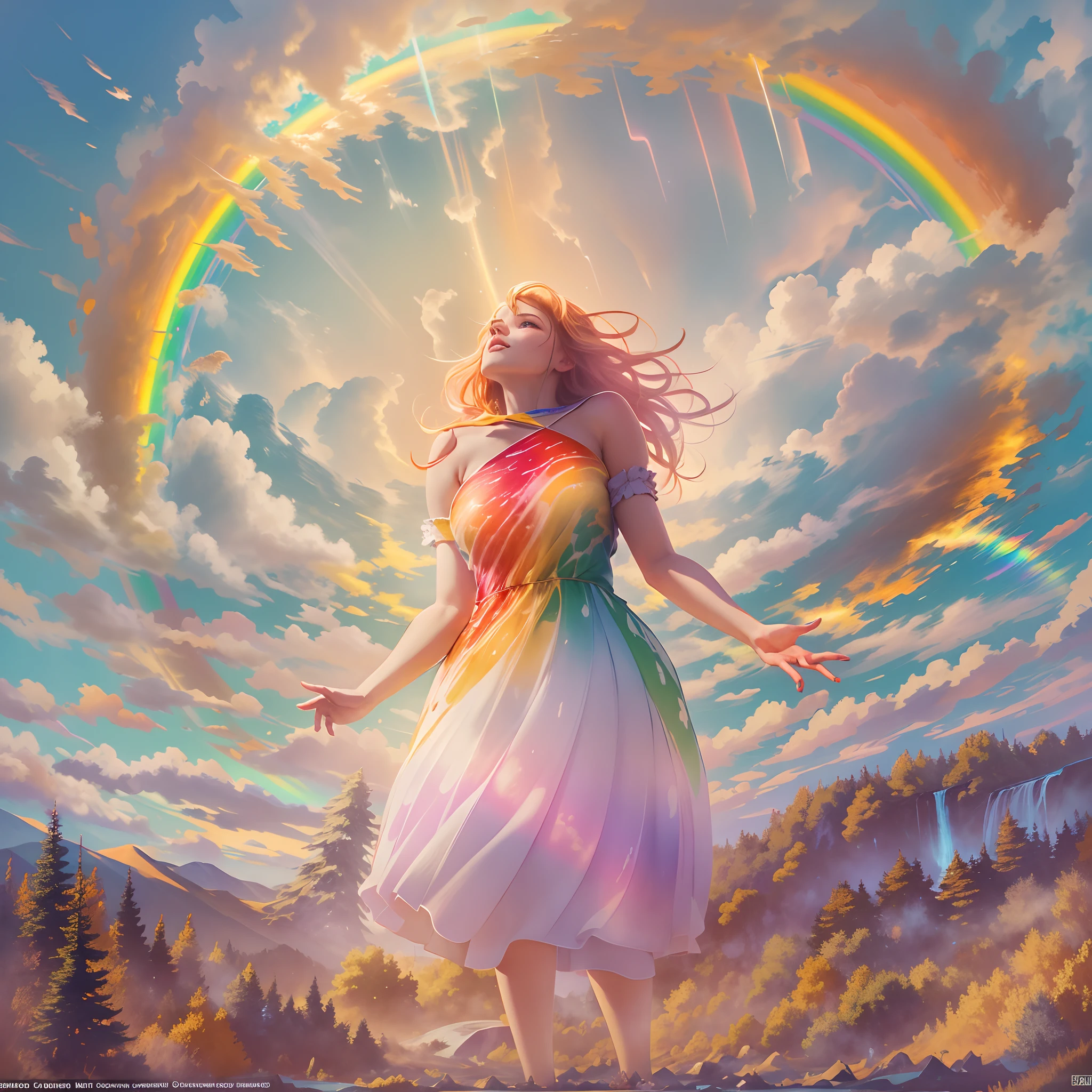 Against a swirling vortex of colors in the sky, a 100-foot tall giantess stumbles through a fantastic landscape of rainbows.
"Wow!" the giantess gasps, her eyes wide with wonder as she gazes at the incredible sights around her. Below her feet, forests and rivers flow through the air, defying gravity. and a rainbow what penetrates her pussy and starts fucking her wildy with passion.
In the next panel, the giantess lies back on a soft cloud, smiling peacefully. as the rainbbow penetrates and even grows stronger and more beutiful.
The final panel shows the giantess relaxing amidst the rainbow covered in rainbow paint and sperm and cum. Colorful hues and sparkles around her. The sky glows with auroras and dancing lights. A cameraman walks into the frame, looking up with curiosity at the pleasured giantess. The magical landscape stretches onward to the horizon, the giantess' voice echoing with joy across the fantasy world as she orgasms